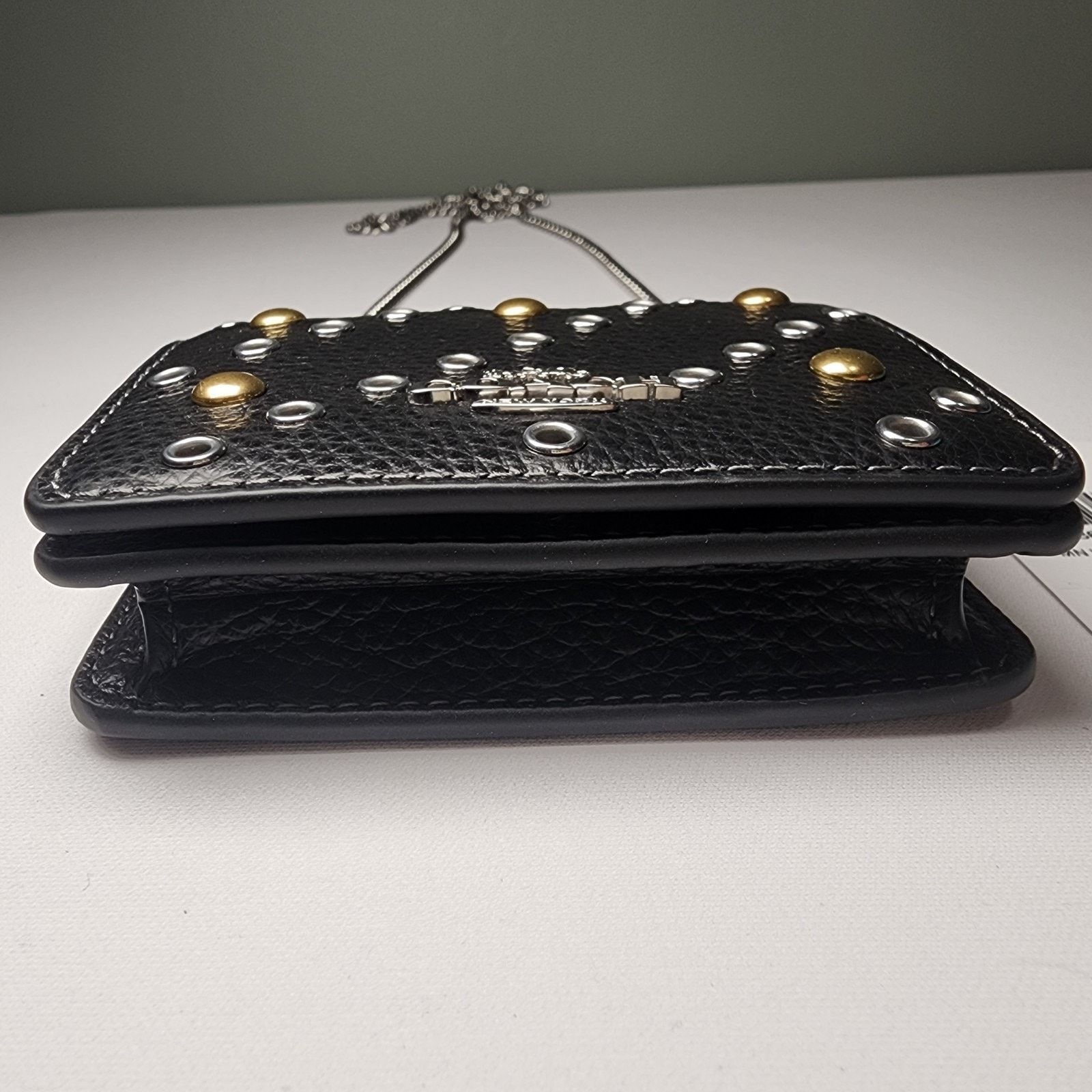 Coach NWT Coach CCI80 Mini Wallet On A Chain Rivets Silver Black Size ONE SIZE - 4 Thumbnail