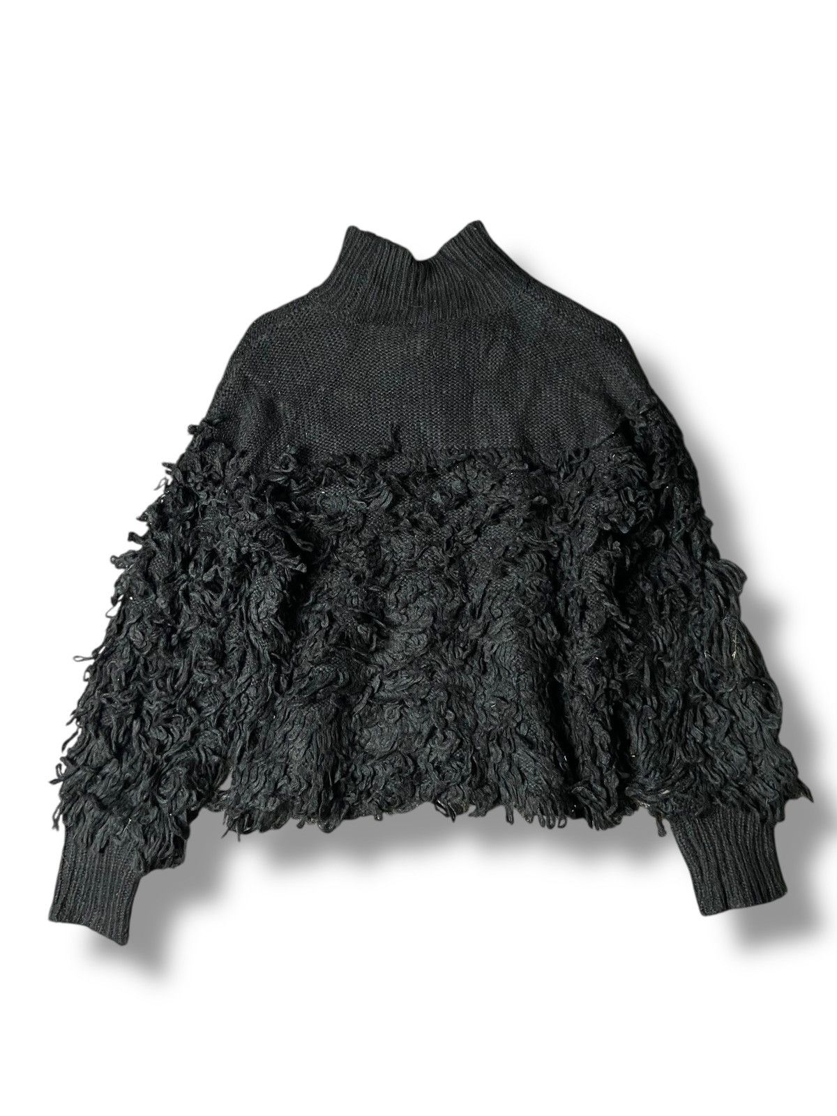 Japanese Brand Rienda Fringe Combination Knit Top (165) Size ONE SIZE - 5 Thumbnail