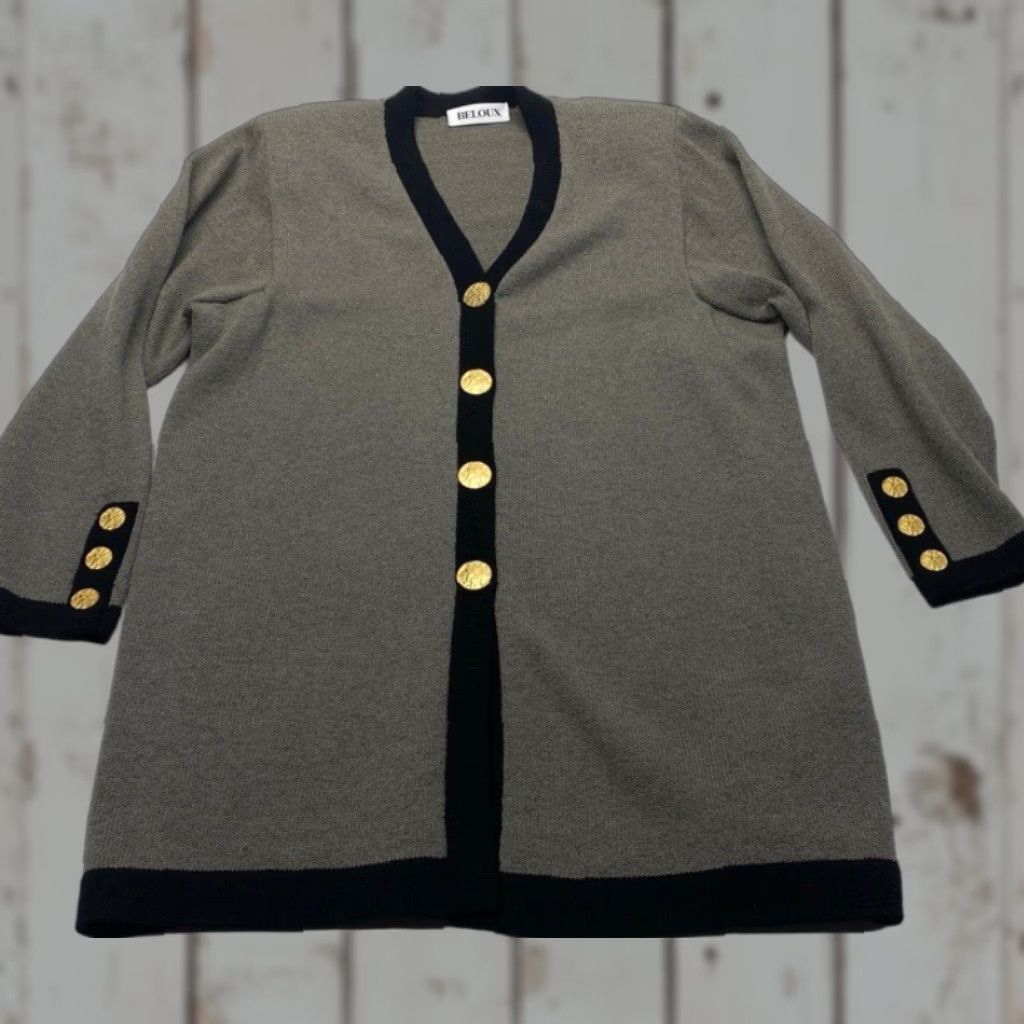 Vintage VINTAGE Beloux Cardigan Sweater Womens XL Gray Black Gold Buttons Shoulder Pads Holiday Fall Winter Spring Casual Womens Cardigan Size XL / US 12-14 / IT 48-50 - 1 Thumbnail