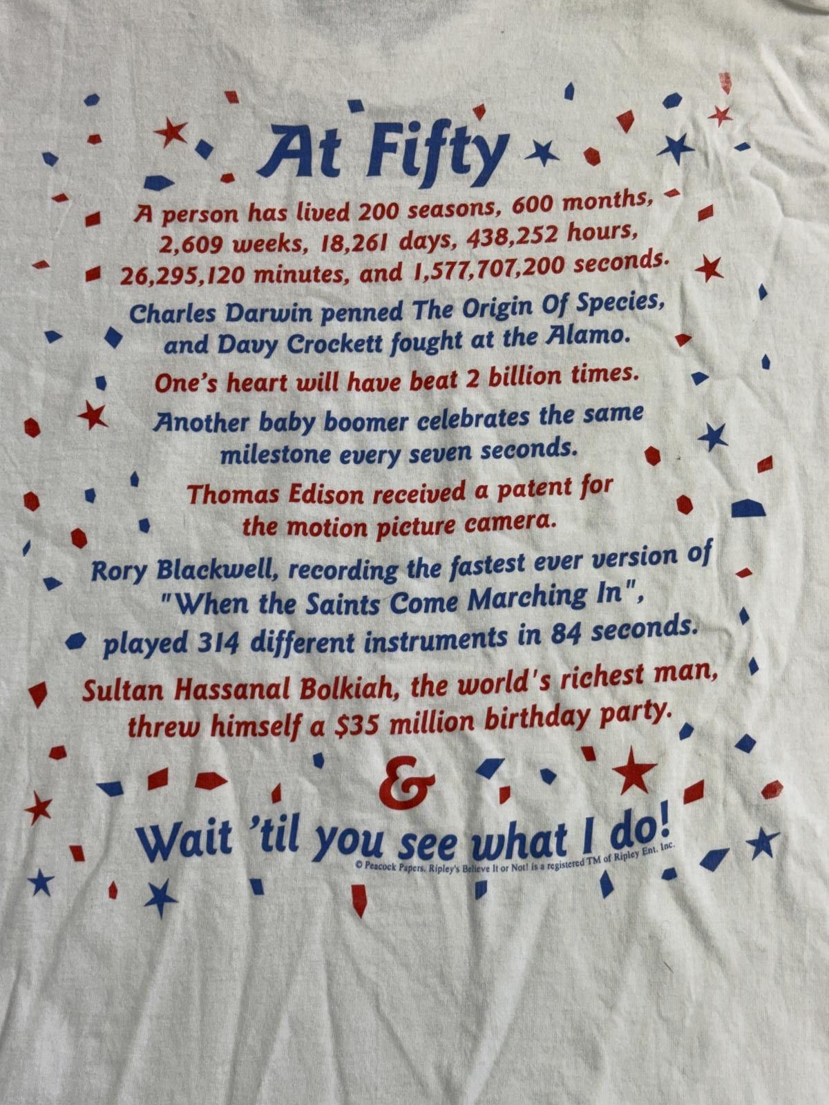 Fruit Of The Loom Vintage Happy 50th Birthday T-shirt Ripley's Believe It XL Size US XL / EU 56 / 4 - 5 Thumbnail