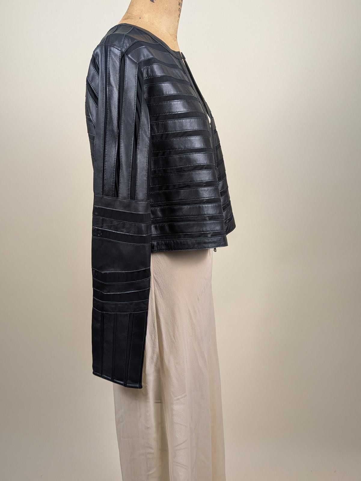 Overland black lamb leather and mesh stripe jacket Size S / US 4 / IT 40 - 4 Thumbnail