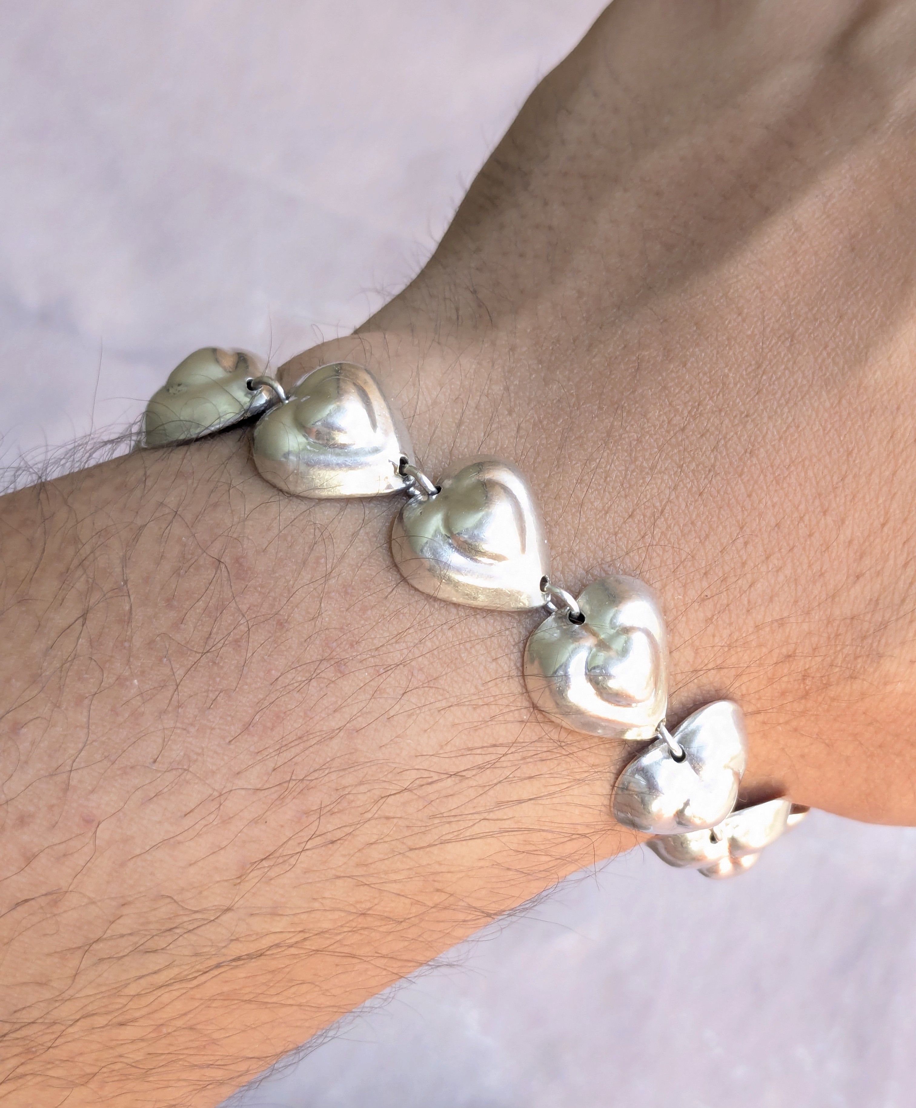 Jewelry Vintage Taxco Sterling Silver Heart Bracelet Y2K 7.5" Size ONE SIZE - 14 Thumbnail