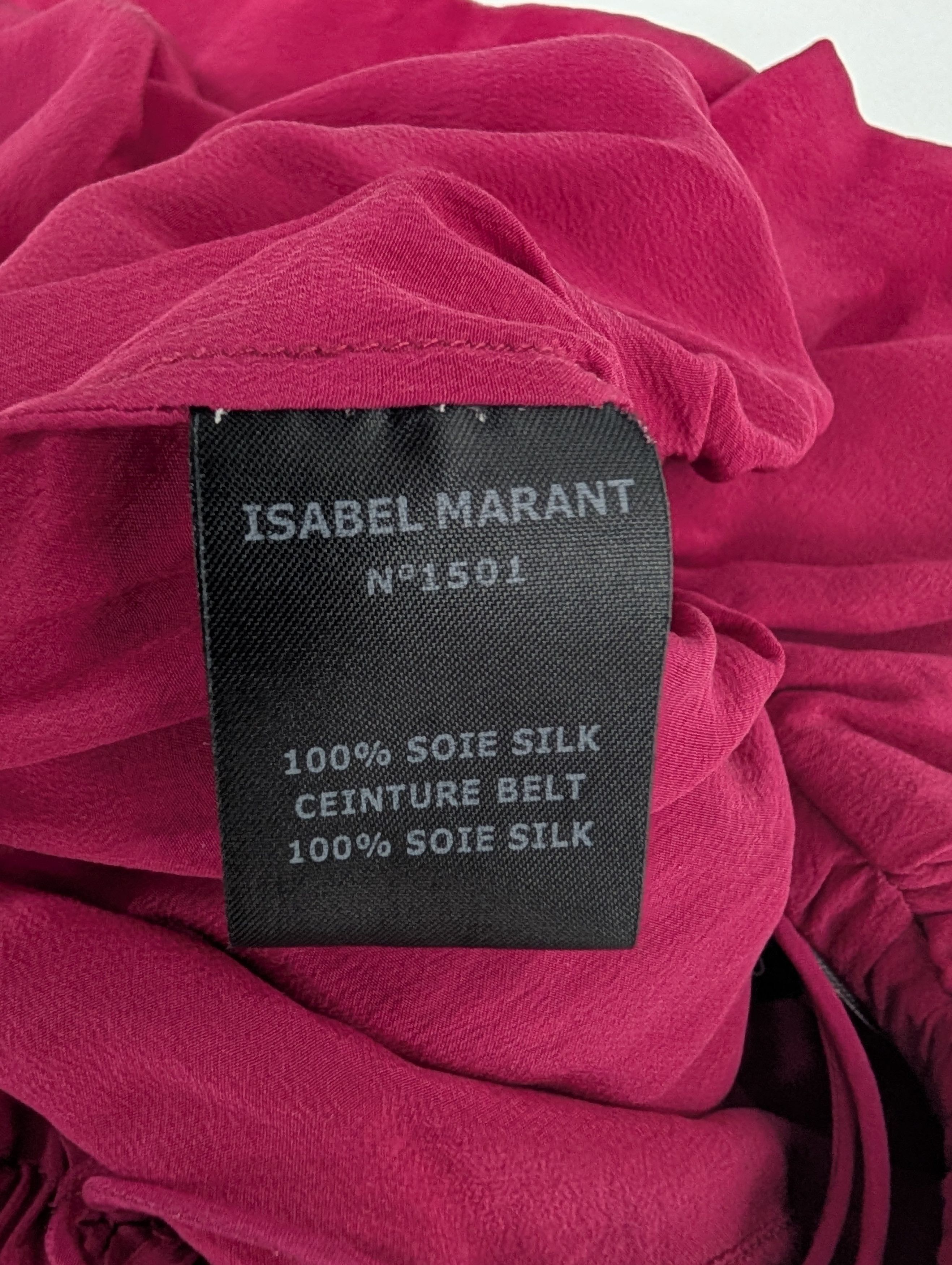 Isabel Marant Wine Red One-Shoulder Ruffle Silk Dress Size XS / US 0-2 / IT 36-38 - 4 Thumbnail