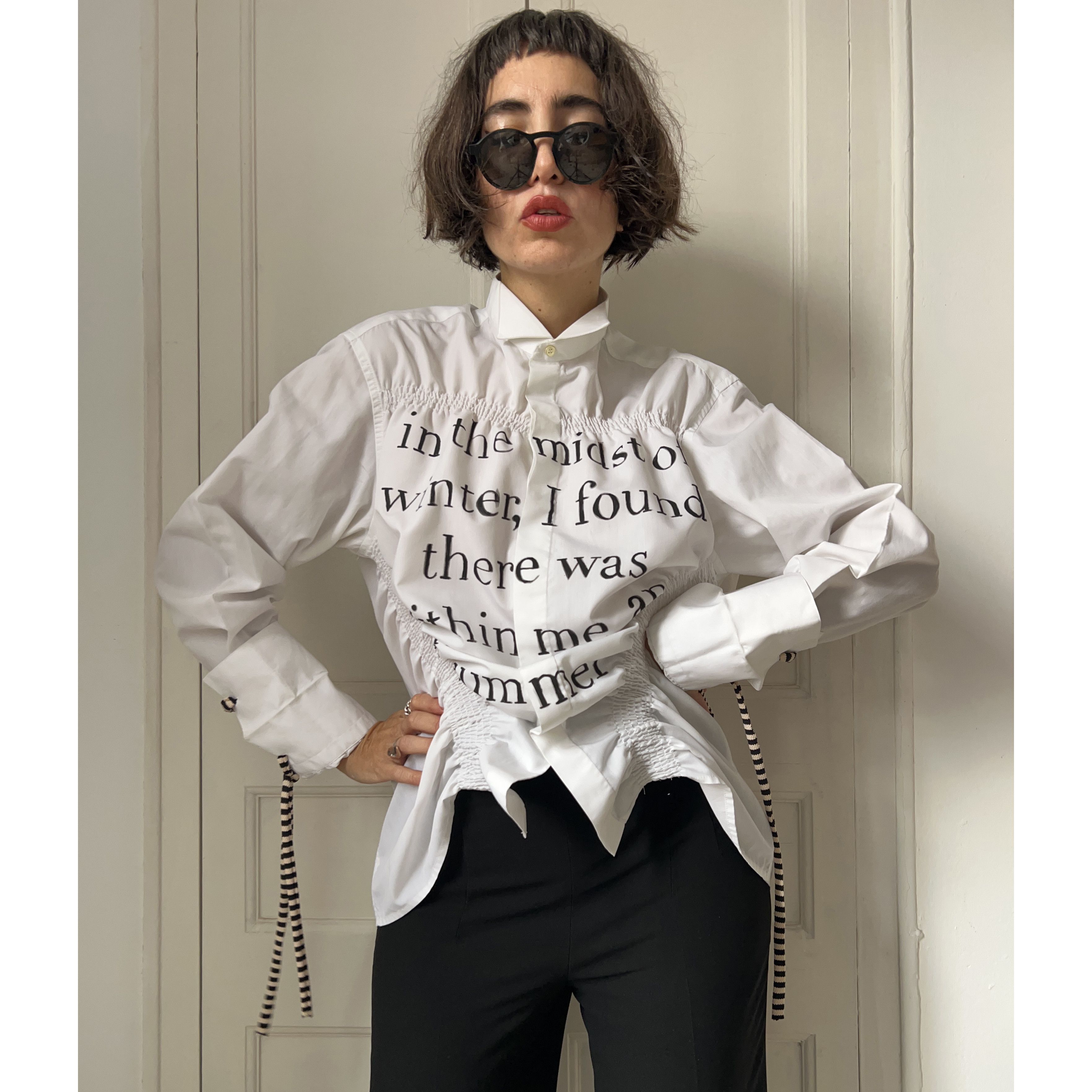 Custommade Upcycled White Albert Camus Quote Shirt Size M / US 6-8 / IT 42-44 - 5 Thumbnail