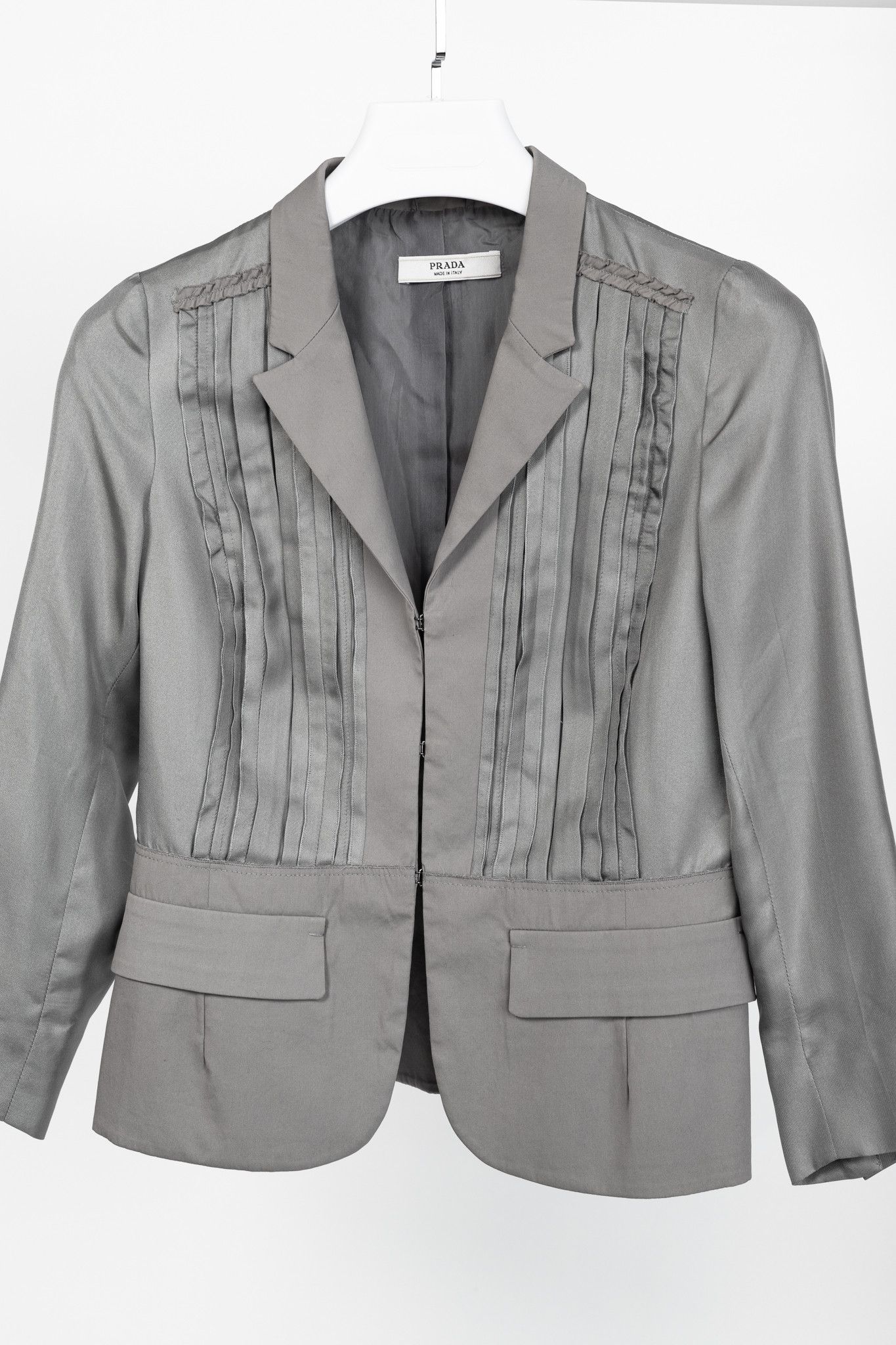 Prada Prada Grey Silk & Cotton Pintuck Blazer Size M / US 6-8 / IT 42-44 - 3 Thumbnail