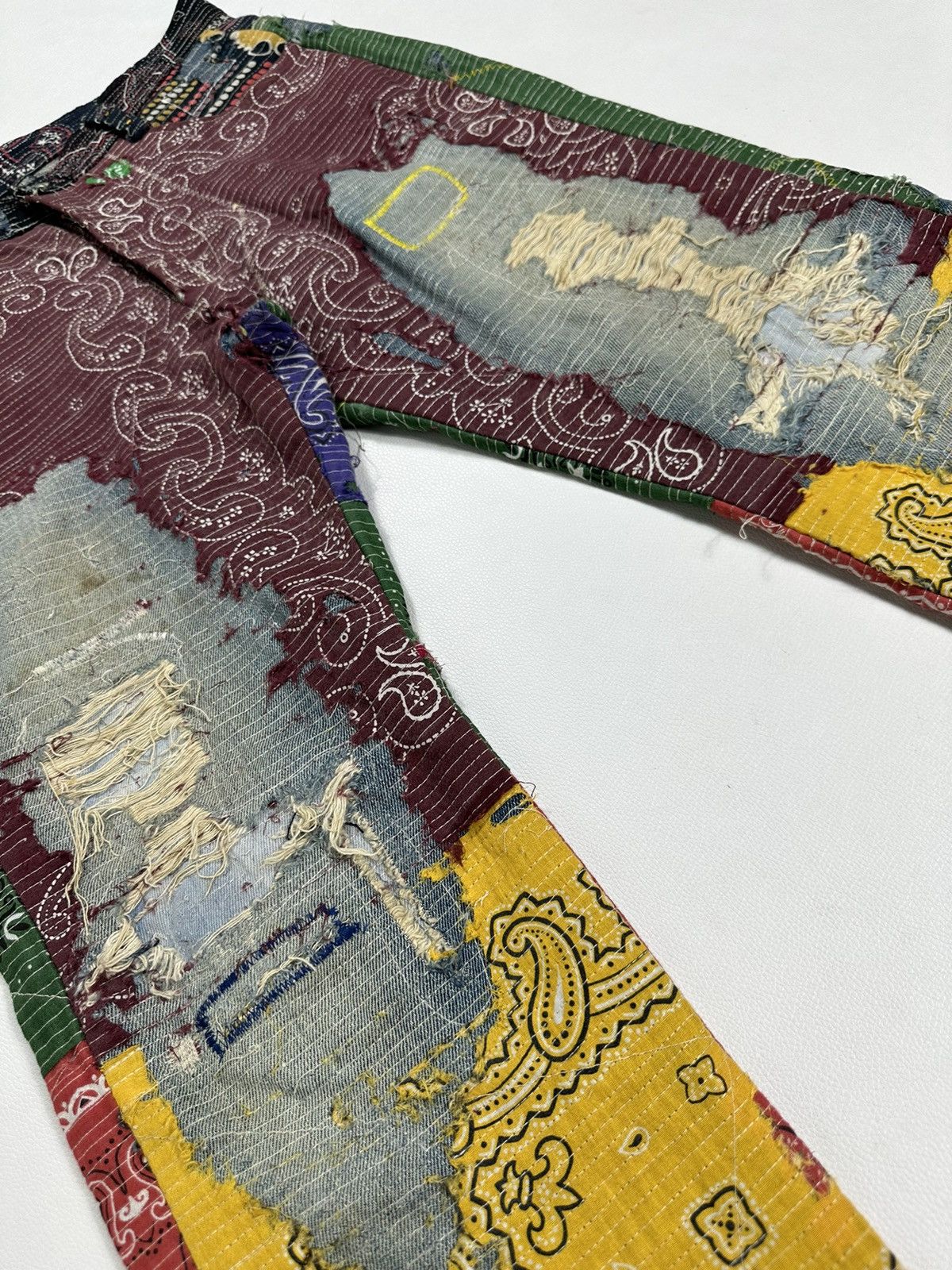 Handmade Custom Made Distressed Paisley Patchwork Boro Jeans pants Size US 30 / EU 46 - 4 Thumbnail