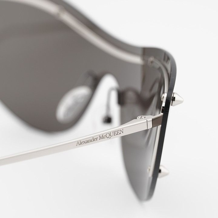 Alexander McQueen Alexander McQueen AM0413S 007 Sunglasses Silver Shield Frame Size ONE SIZE - 10 Thumbnail