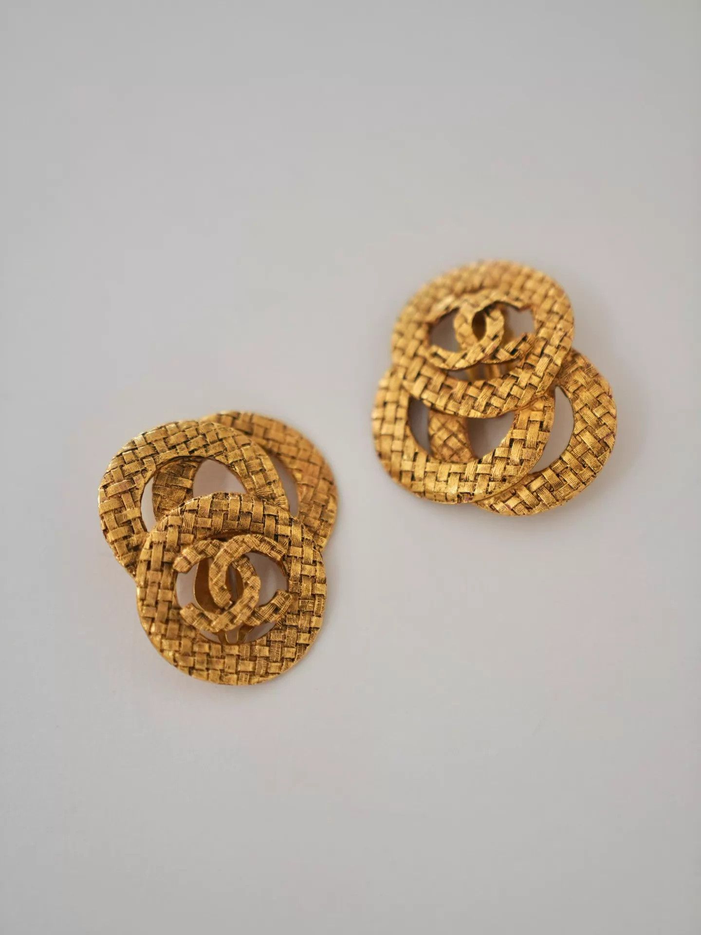 Chanel Chanel Vintage Woven CC Triple Ring Earclips Size ONE SIZE - 4 Thumbnail