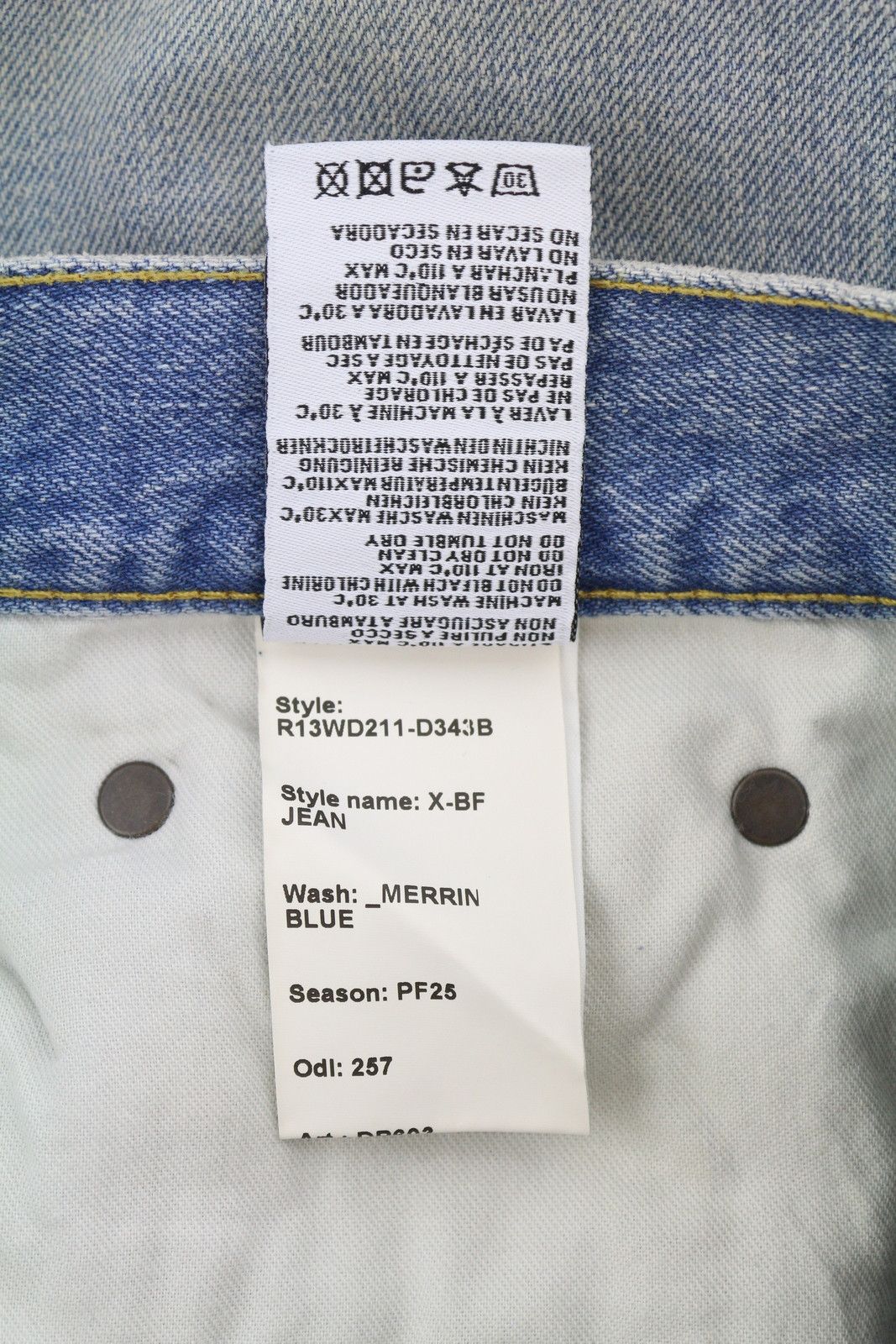 R13 X-BF 27 Merrin Blue Washed Low Rise PF25 Jeans 87206 Size 27" / US 4 / IT 40 - 9 Thumbnail