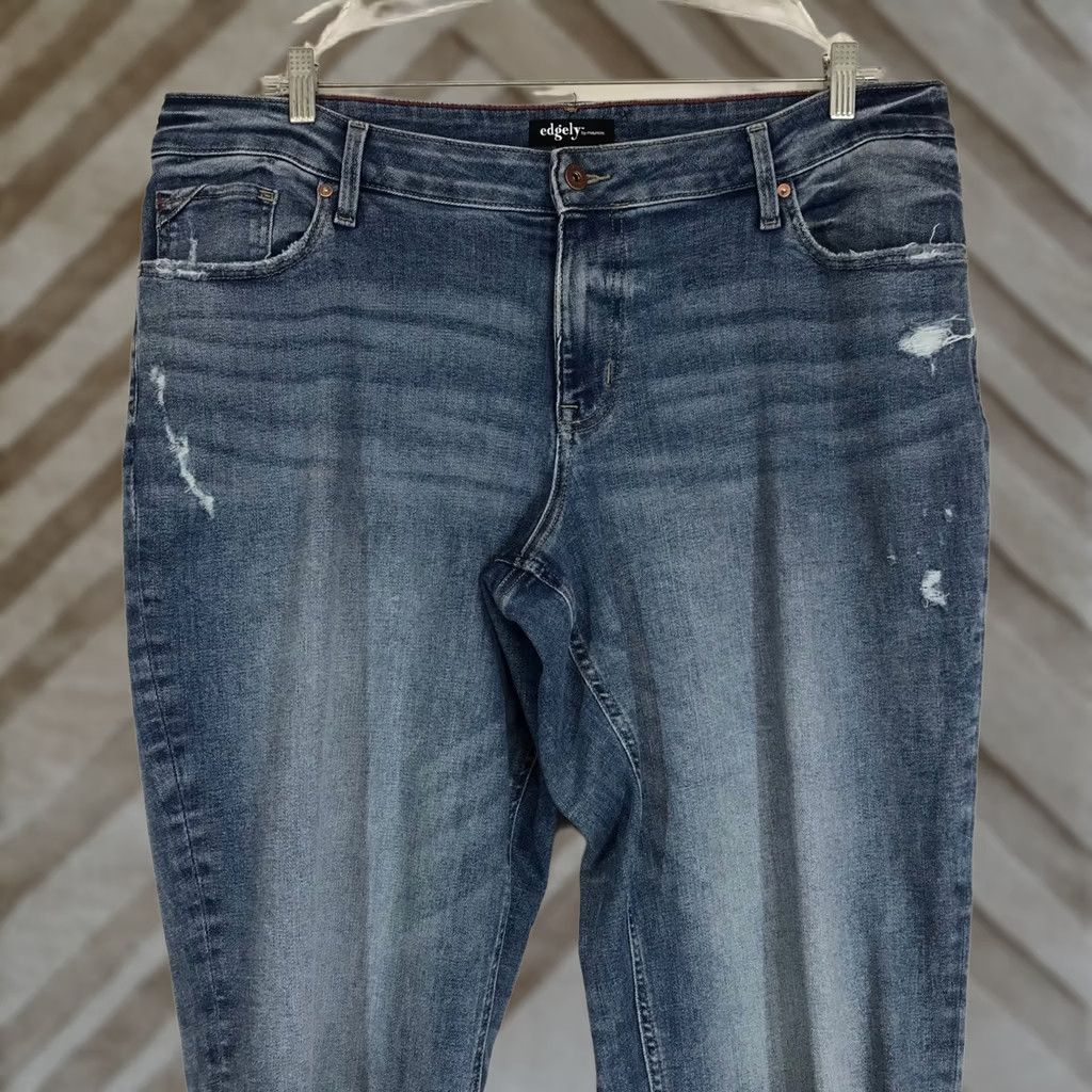 Vintage Edgely by Maurices Jeans Relaxed Straight Mid Rise Distressed 5-Pocket Denim Plus 20W Blue Womens Size 42" / US 20 - 1 Thumbnail