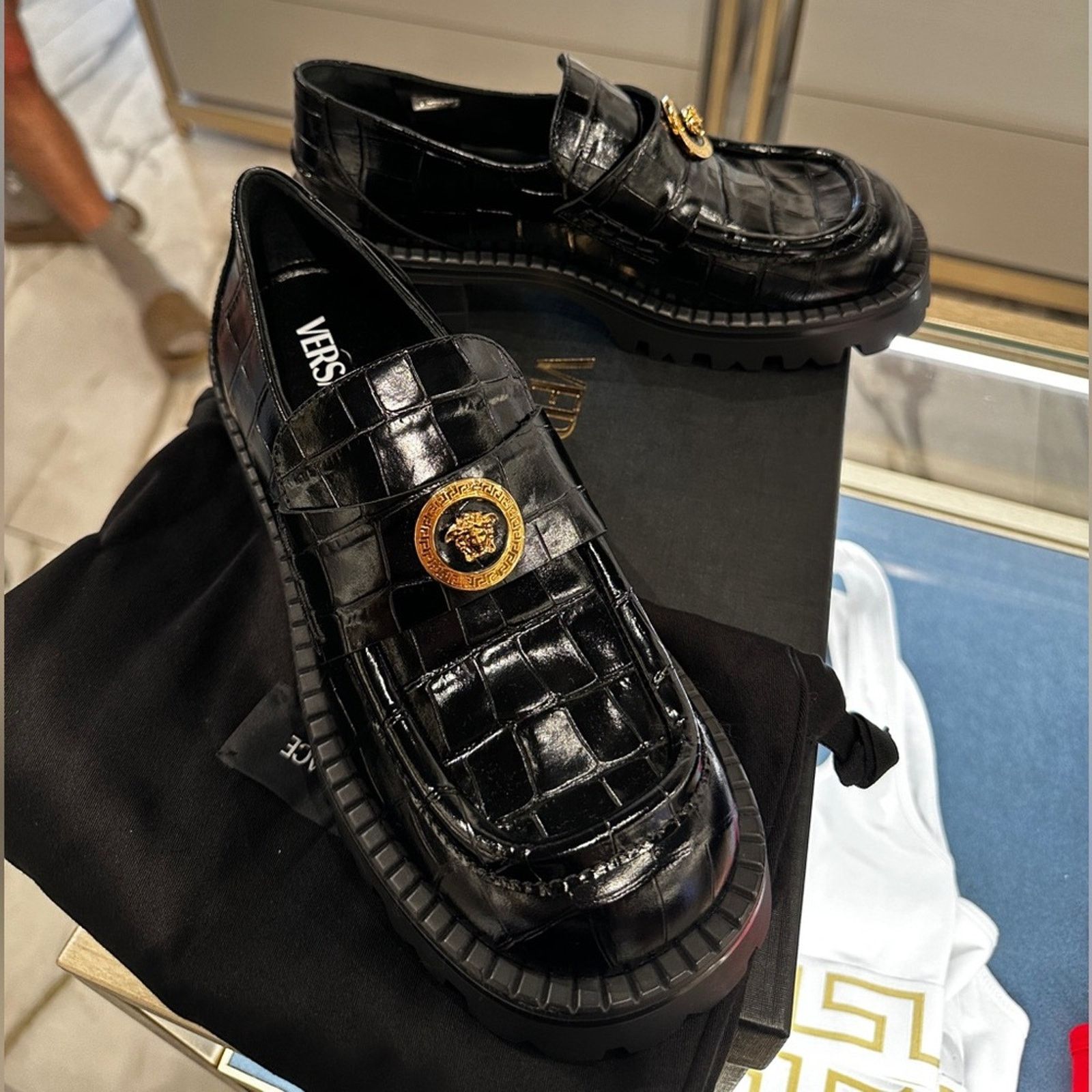 Versace Versace Medusa croc print leather black womens loafer Size US 9.5 / IT 39.5 - 2 Thumbnail