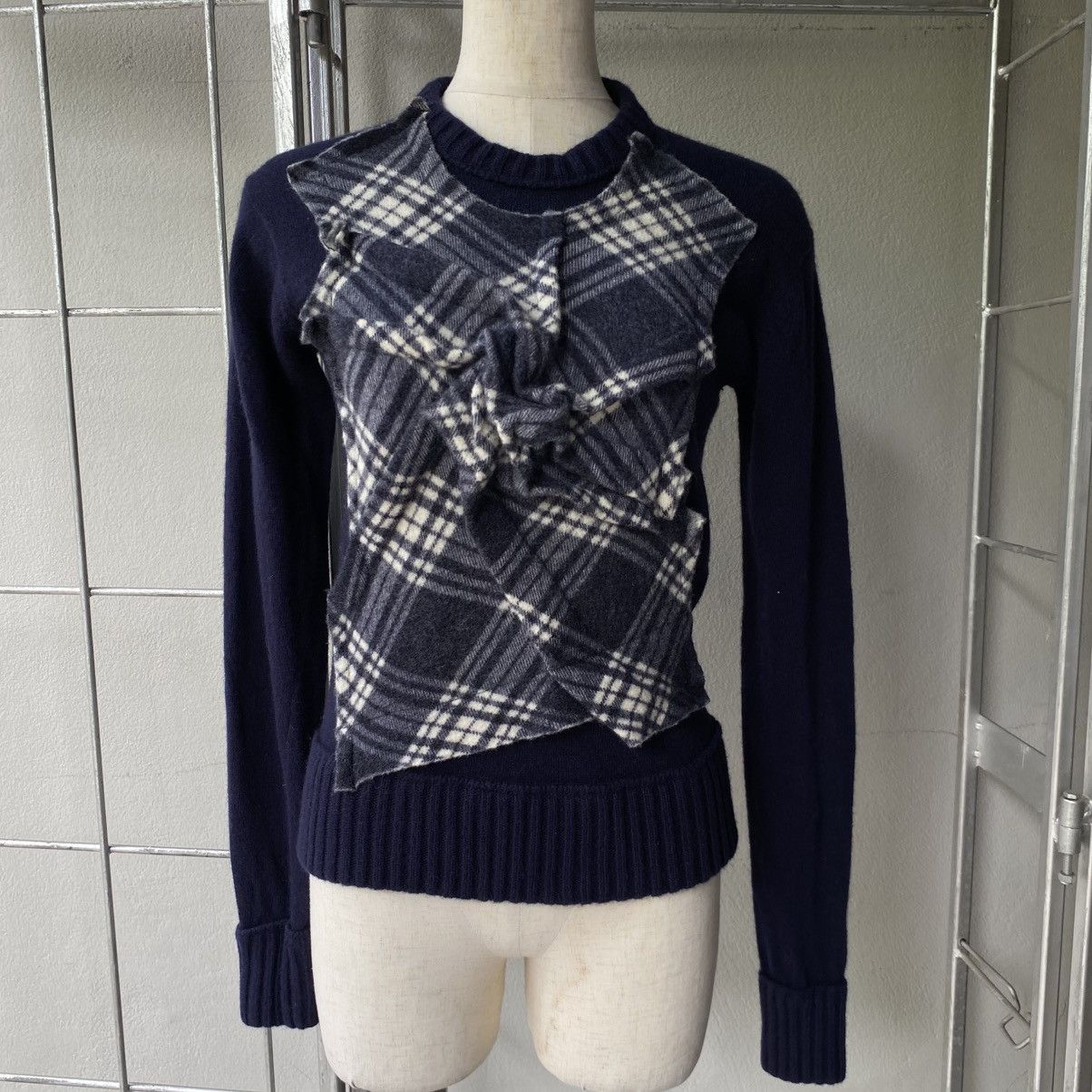 Japanese Brand A/T Navy Blue Sweater with Plaid Ruffle Front Size S / US 4 / IT 40 - 17 Thumbnail