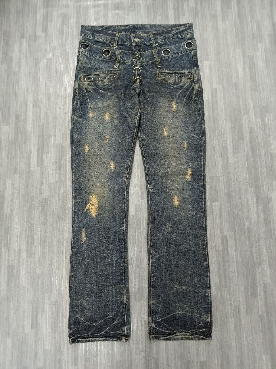 Japanese Brand DiSTRESSED DOUBLE WAIST STUDDED RING UNBRAND DENIM PANTS Size US 31 - 3 Thumbnail