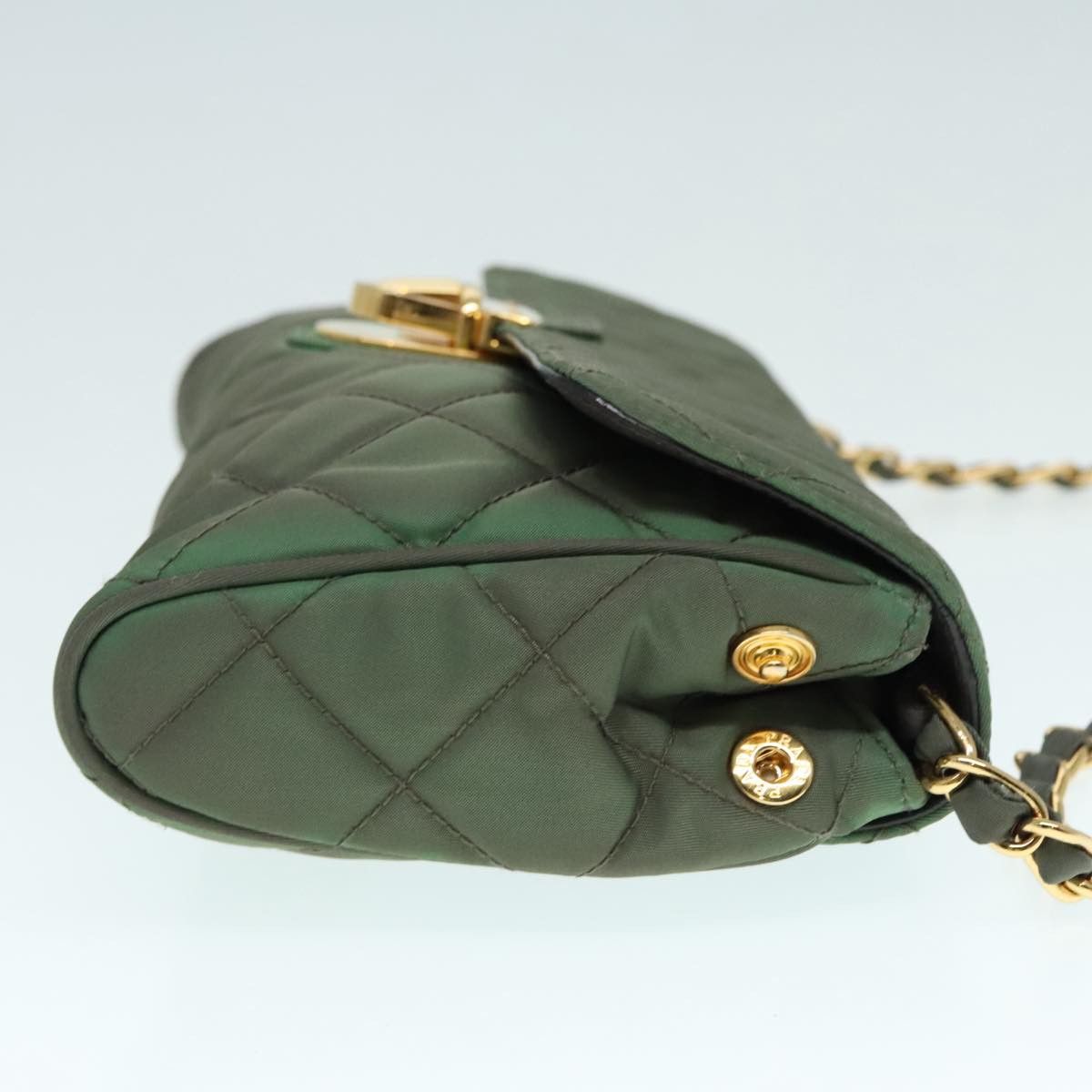 Prada PRADA Chain Quilted Shoulder Bag Nylon Khaki Gold Size ONE SIZE - 3 Thumbnail