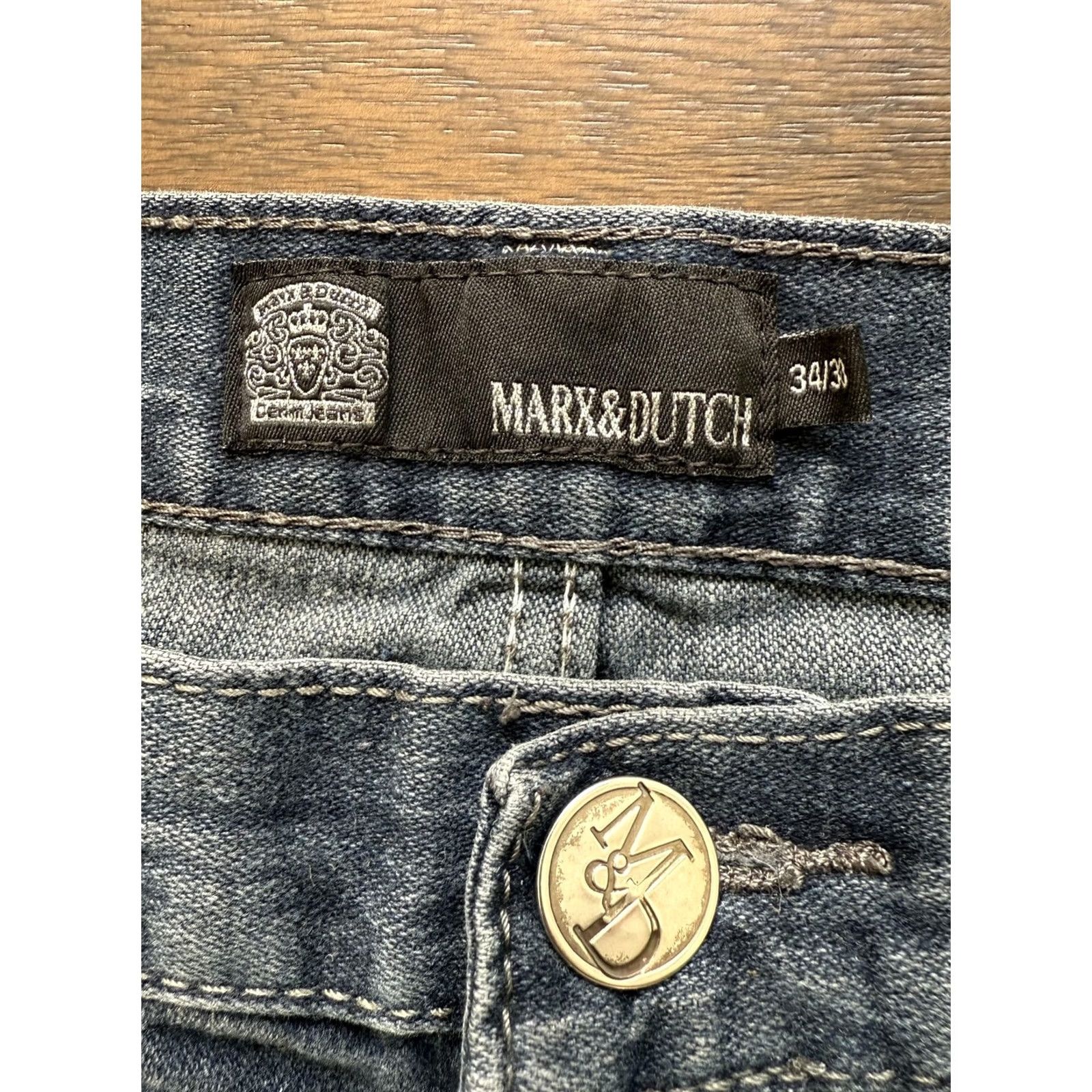 Denime Mark & Dutch Mens Blue Straight Leg Jeans 34x30 Denim Distressed Back Pocket Size US 34 / EU 50 - 2 Thumbnail