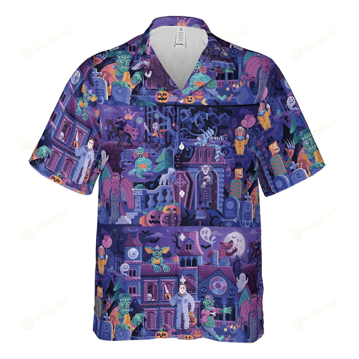 Designer × The Unbranded Brand Retro Monster Party Hawaiian Shirt – Vintage Horror Vibes Size US M / EU 48-50 / 2 - 2 Thumbnail