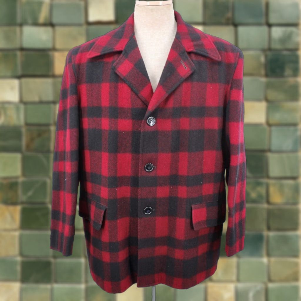 Vintage Vtg 50s Men's Wool Red Plaid Deacon Brothers Sport Jacket / Blazer Sz M 1950s Size 40R - 1 Thumbnail
