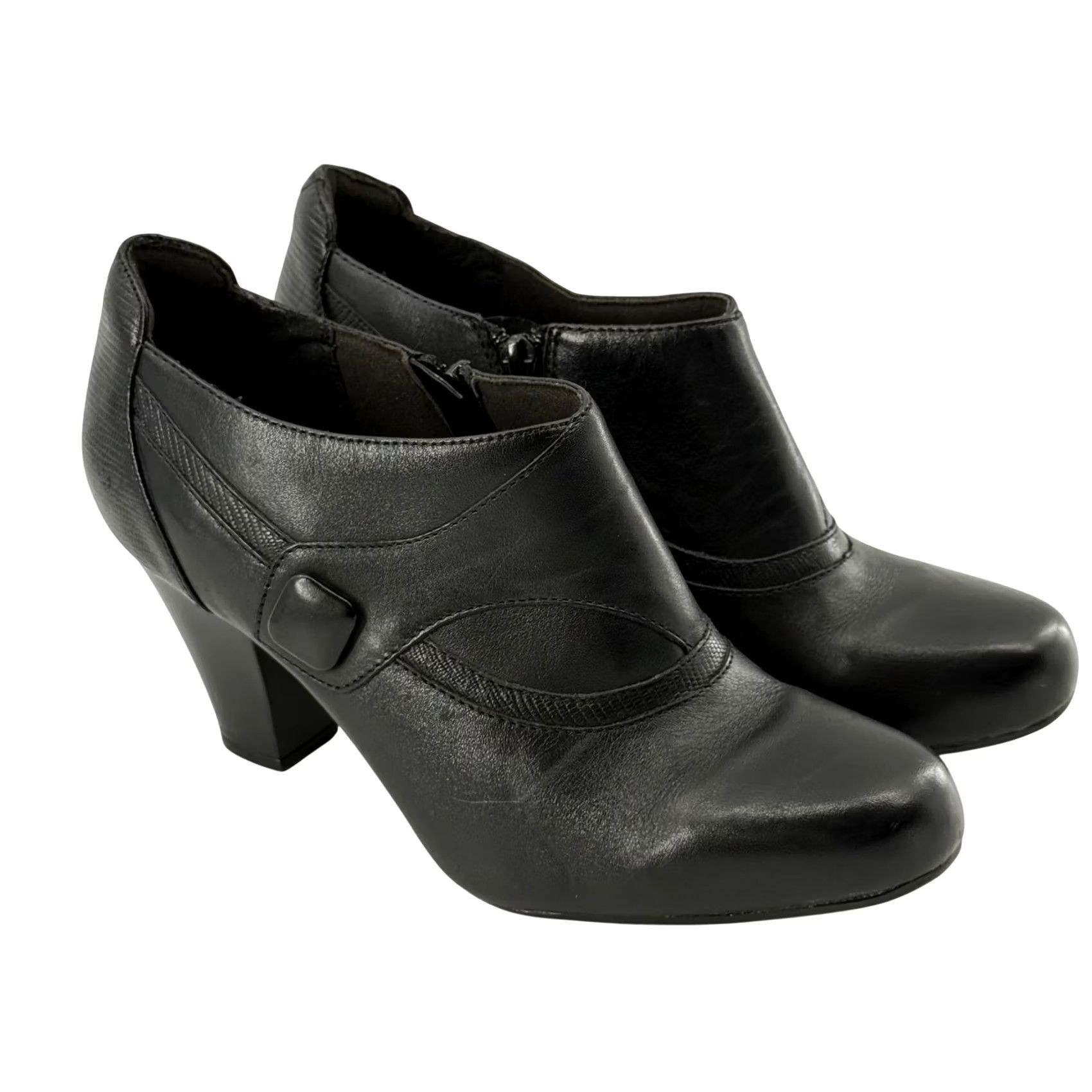 Clarks Clarks Bendables Black Leather Ankle Booties Zip 9W Boots Womens Fall Winter Workwear Casual Size US 9 / IT 39 - 2 Thumbnail