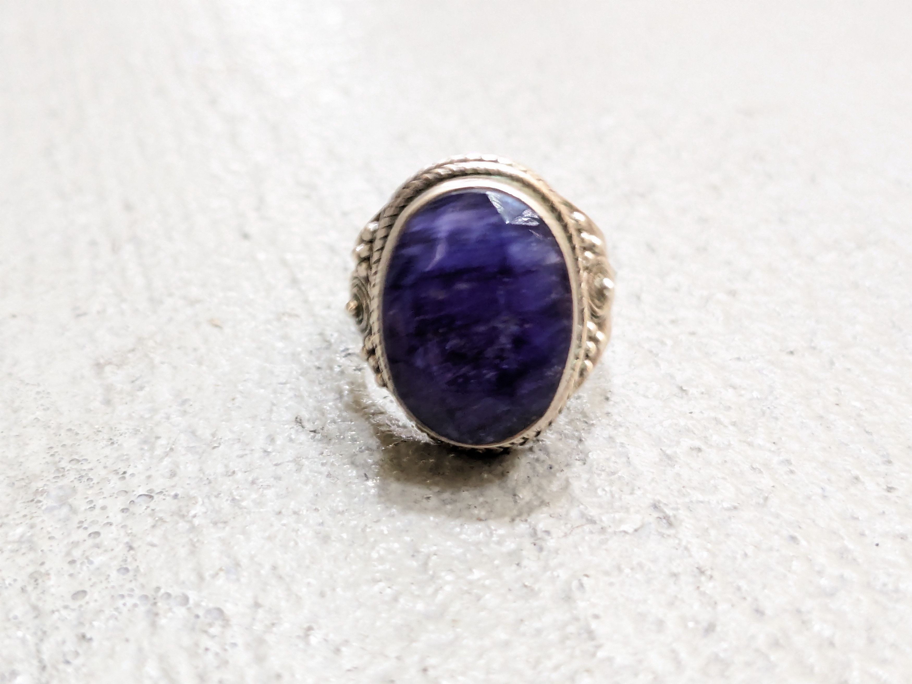 Jewelry Vintage Sterling Silver Ring Blue Quartz 7 Native Tribal Size ONE SIZE - 3 Thumbnail