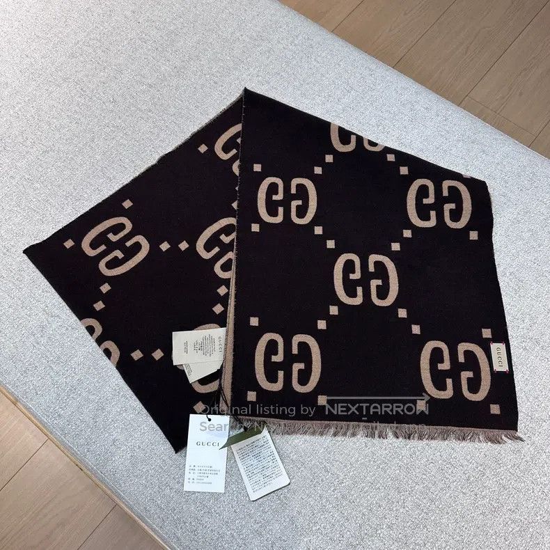 Gucci Gucci Double G jacquard caramel khaki double-sided wool sc Size ONE SIZE - 1 Thumbnail