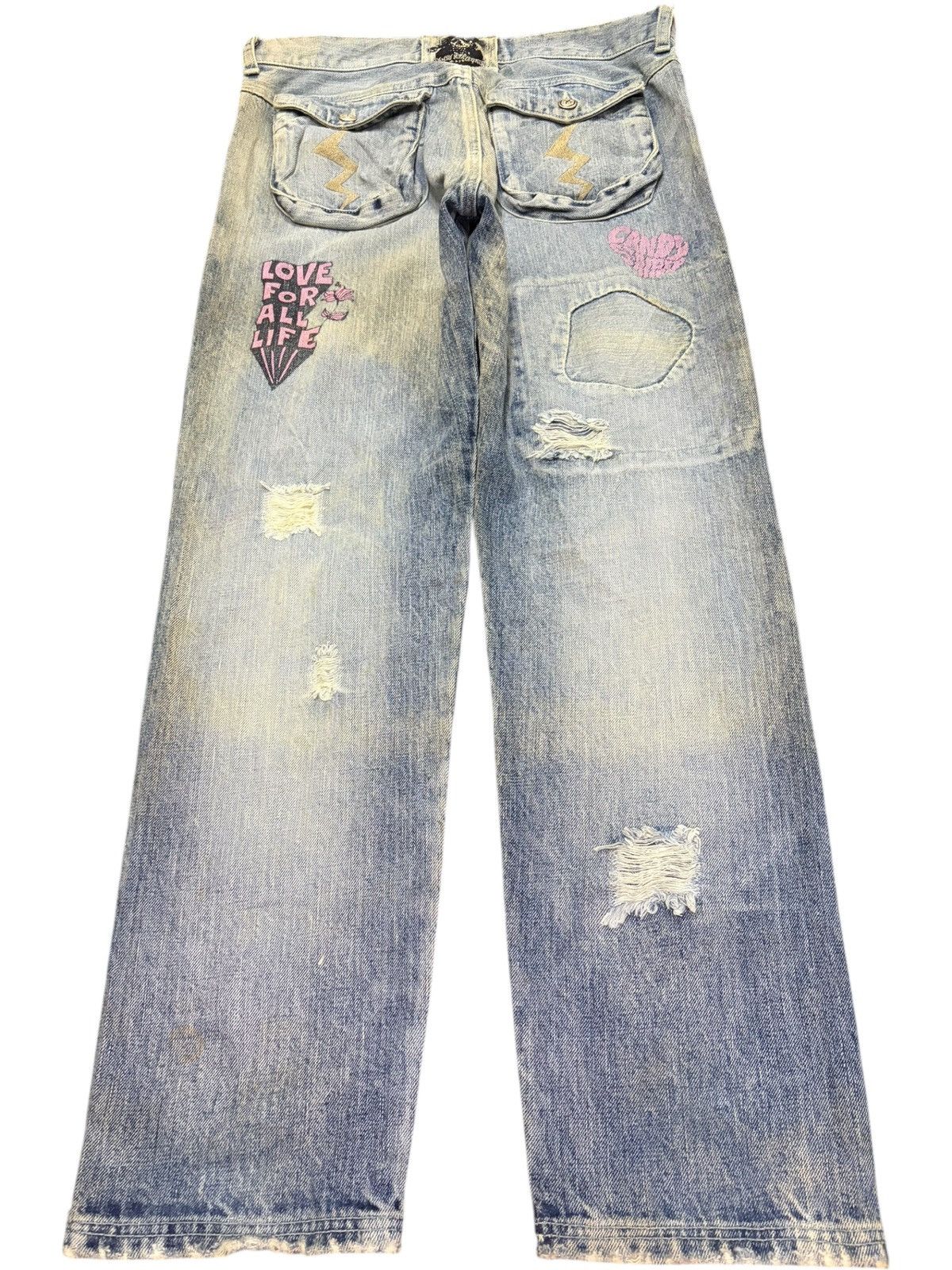 Undercover Vintage Candy Stripper Distress Punk Studded Jeans Size 31" - 2 Thumbnail