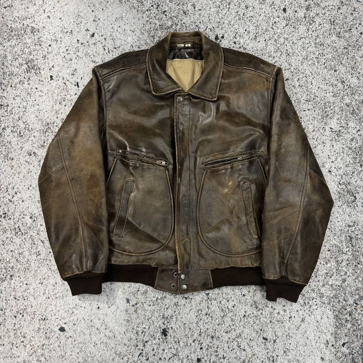 Vintage Thrashed Faded Destroyed Cracked Leather Bomber ERD Grunge Size US S / EU 44-46 / 1 - 1 Thumbnail