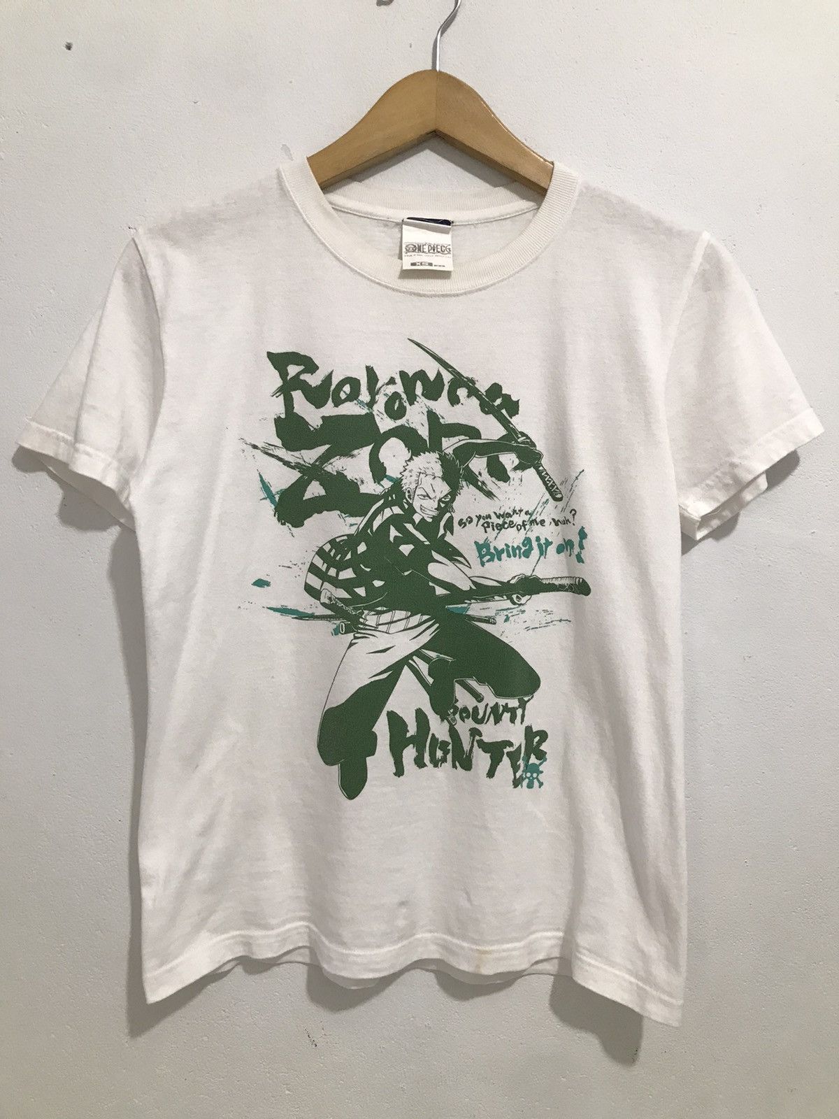 image of Anima x One Piece Vintage Roronoa Zoro Tees in White, Men's (Size XS)