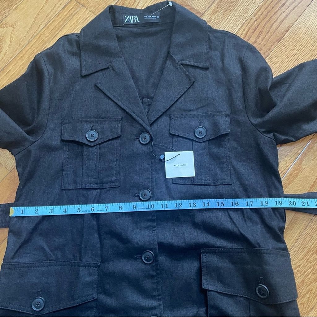 Zara Zara Women's Black Linen Utility Long Jacket with belt Sz M Size L / US 10 / IT 46 - 12 Thumbnail