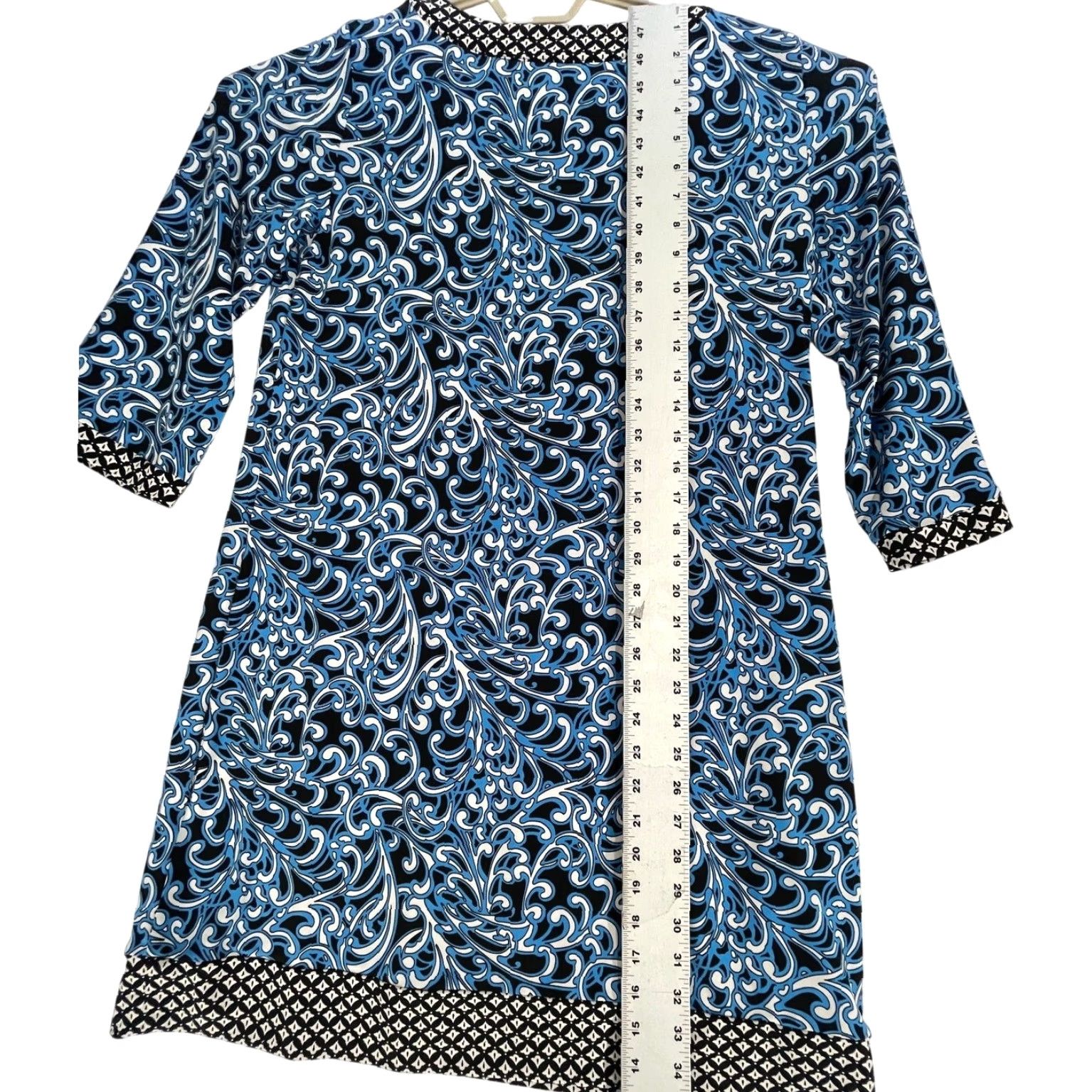 Liz Claiborne Liz Claiborne Dress L Blue Black Long Sleeve Bohemian Paisley Knee Length Shift Pullover Casual Women Size L / US 10 / IT 46 - 4 Thumbnail