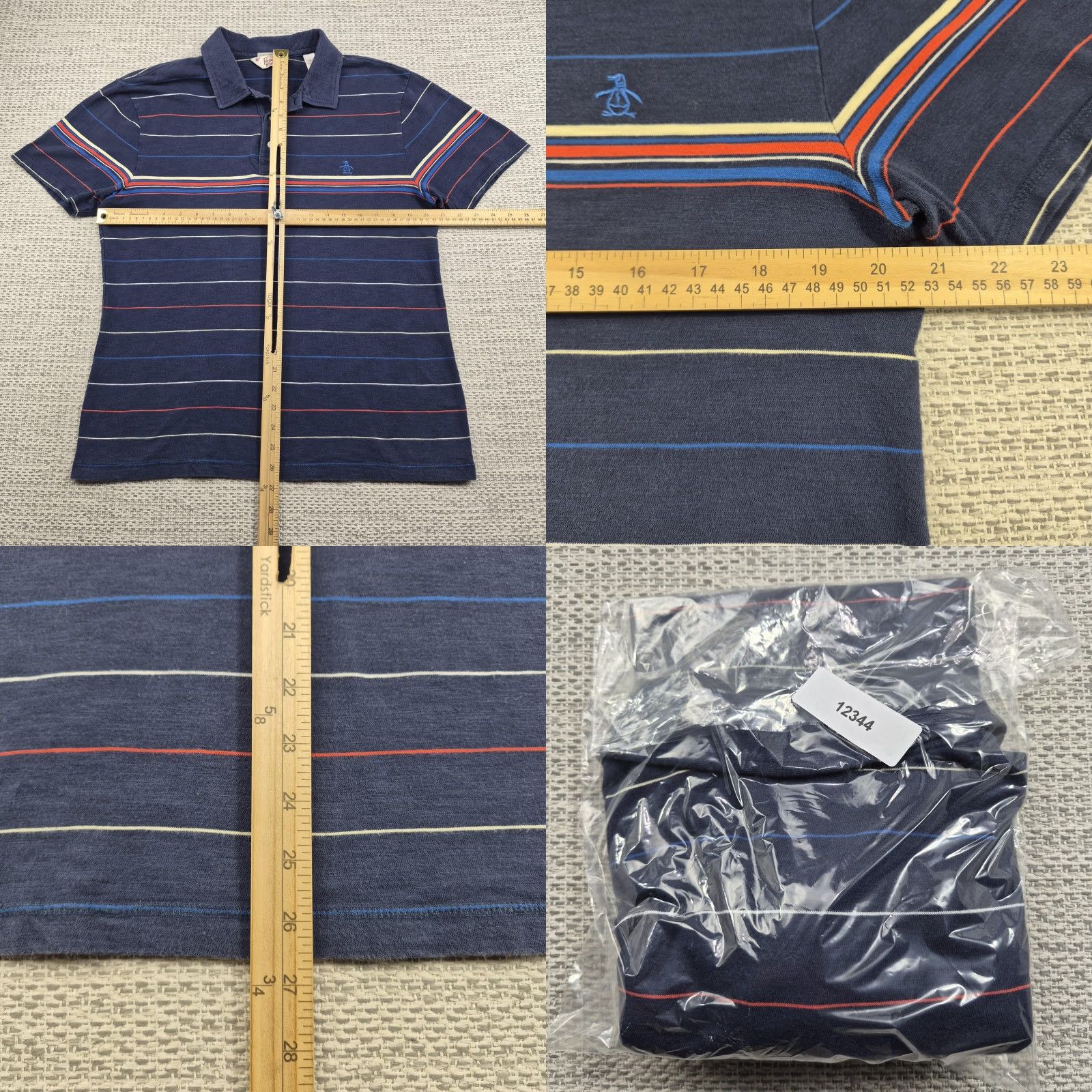 Original Penguin Original Penguin Polo Shirt Mens XL Blue Striped Heritage Slim Fit Casual Knit Size US XL / EU 56 / 4 - 8 Thumbnail