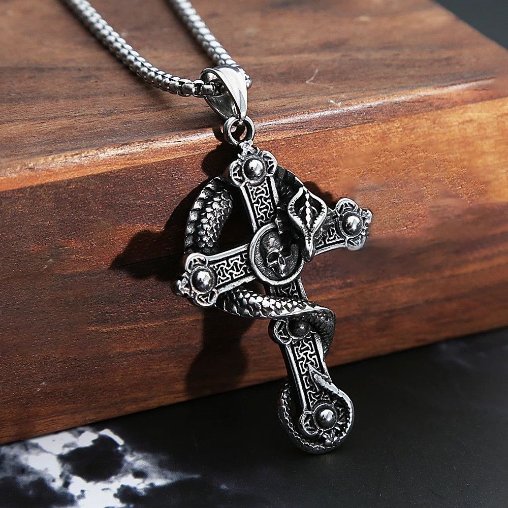 Vintage Dragon Skull Cross Pendant Necklace Size ONE SIZE - 5 Thumbnail