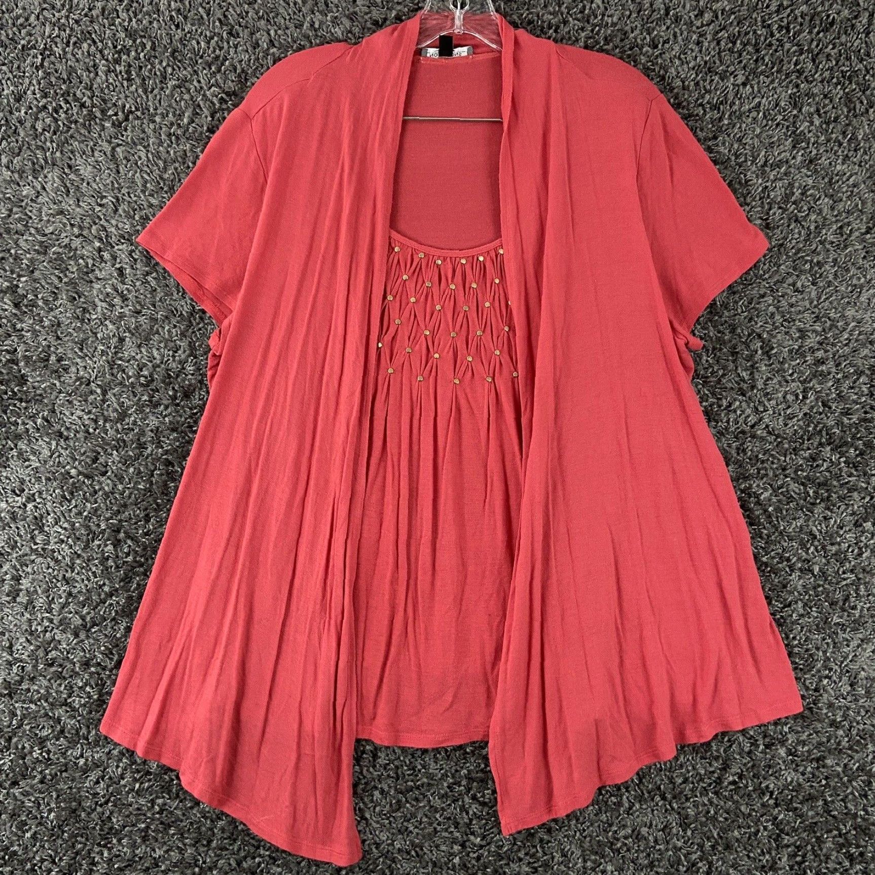 Vintage Notations Blouse Studded Women’s XL Salmon Pink Short Sleeves Size XL / US 12-14 / IT 48-50 - 2 Thumbnail