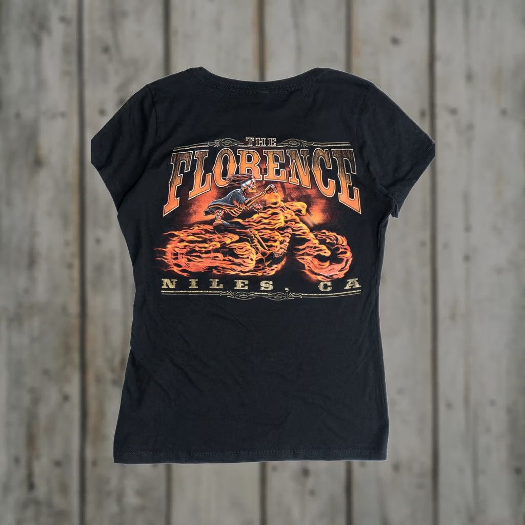 Vintage VINTAGE The Florence Bar Niles CA Motorcycle Flames T-Shirt Adult Medium Black 2010s Mens Size US M / EU 48-50 / 2 - 1 Thumbnail