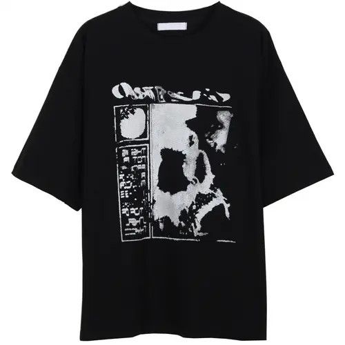 image of Oversized Black Cartoon Tee Short, Men's (Size Large)
