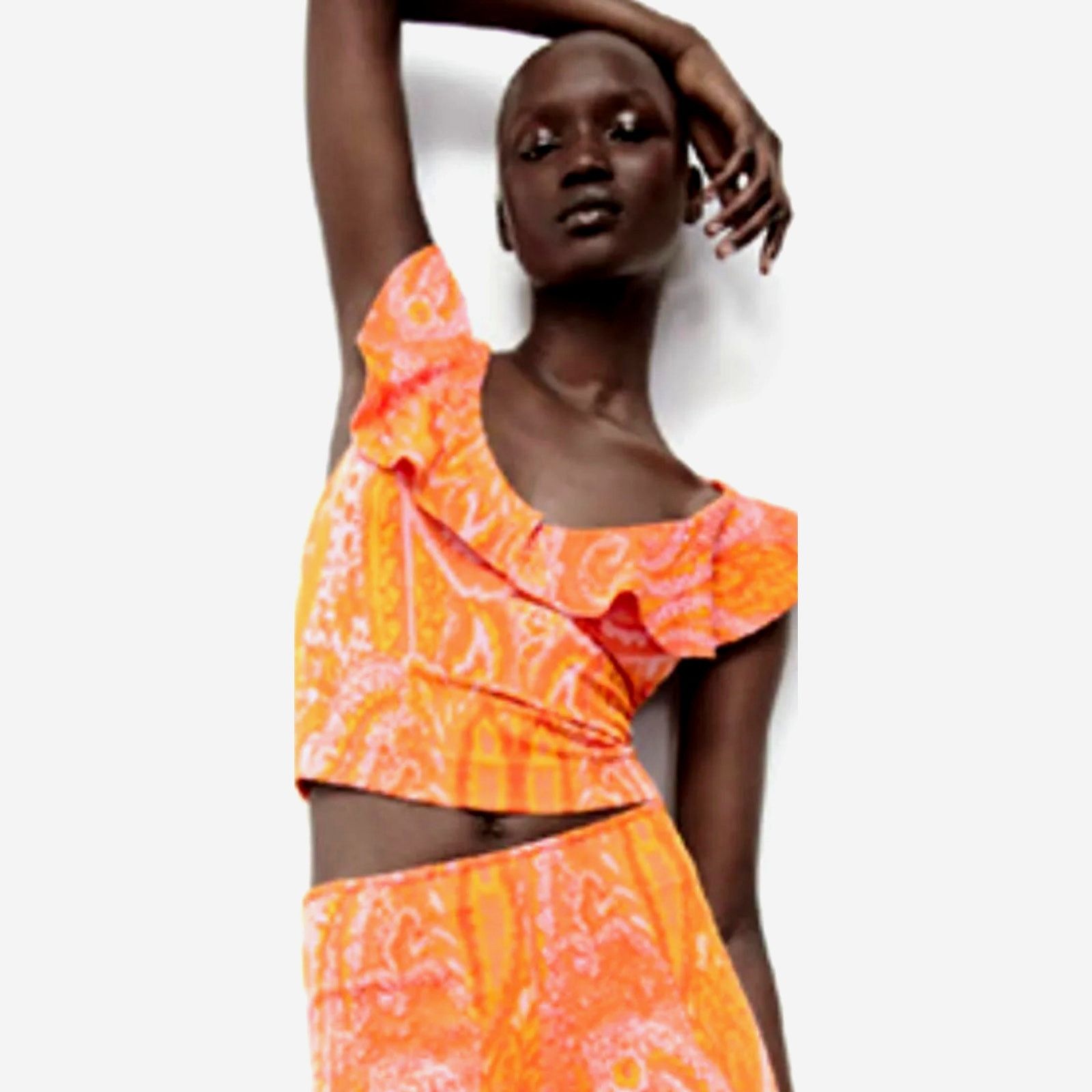Zara Stretch Zara Jacquard Paisley Ruffle Top Orange Pink size S Size S / US 4 / IT 40 - 12 Thumbnail