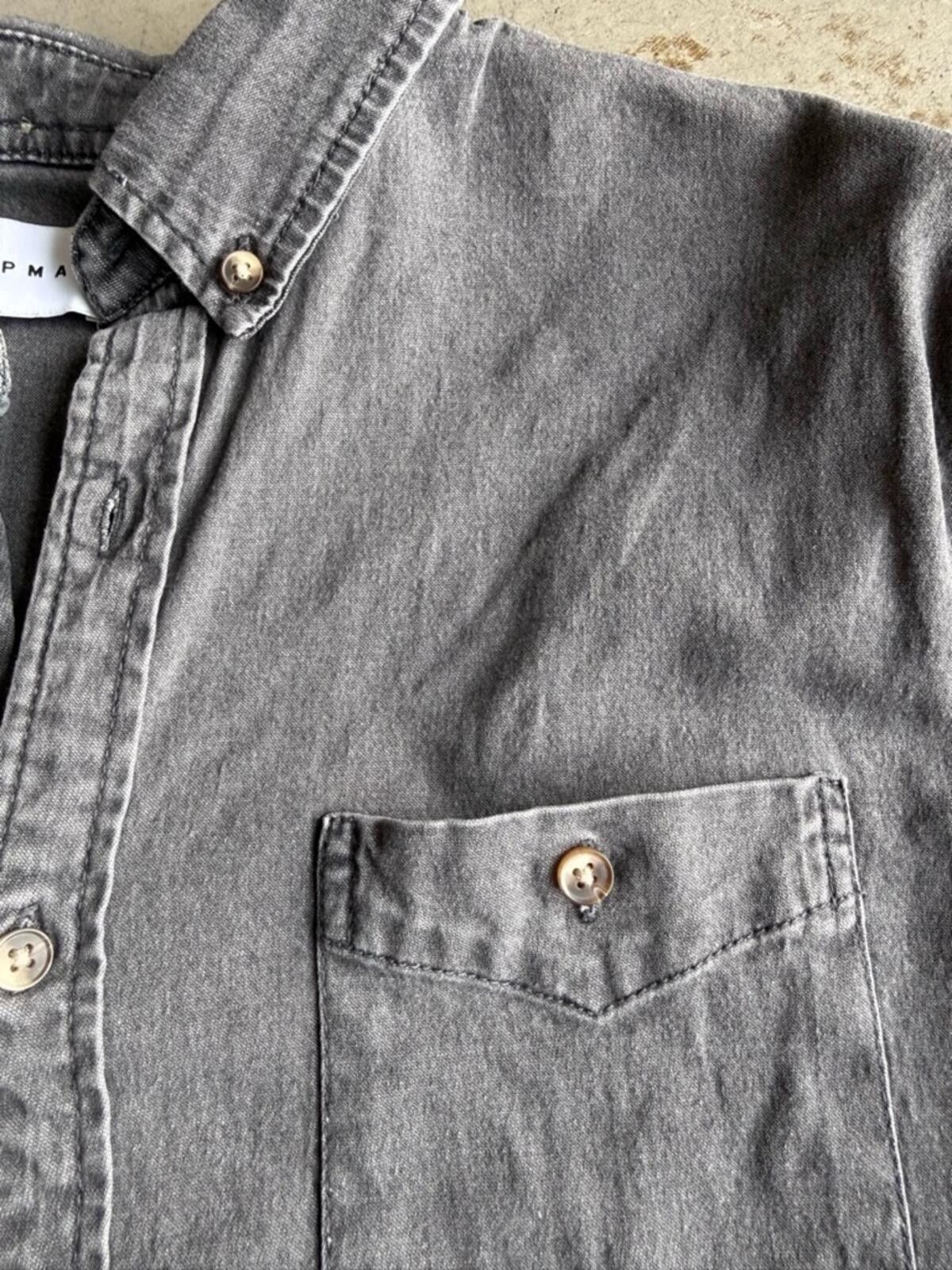 Topman Topman / Button Up Denim Shirt Casual Stretch / Gray Size US M / EU 48-50 / 2 - 8 Thumbnail