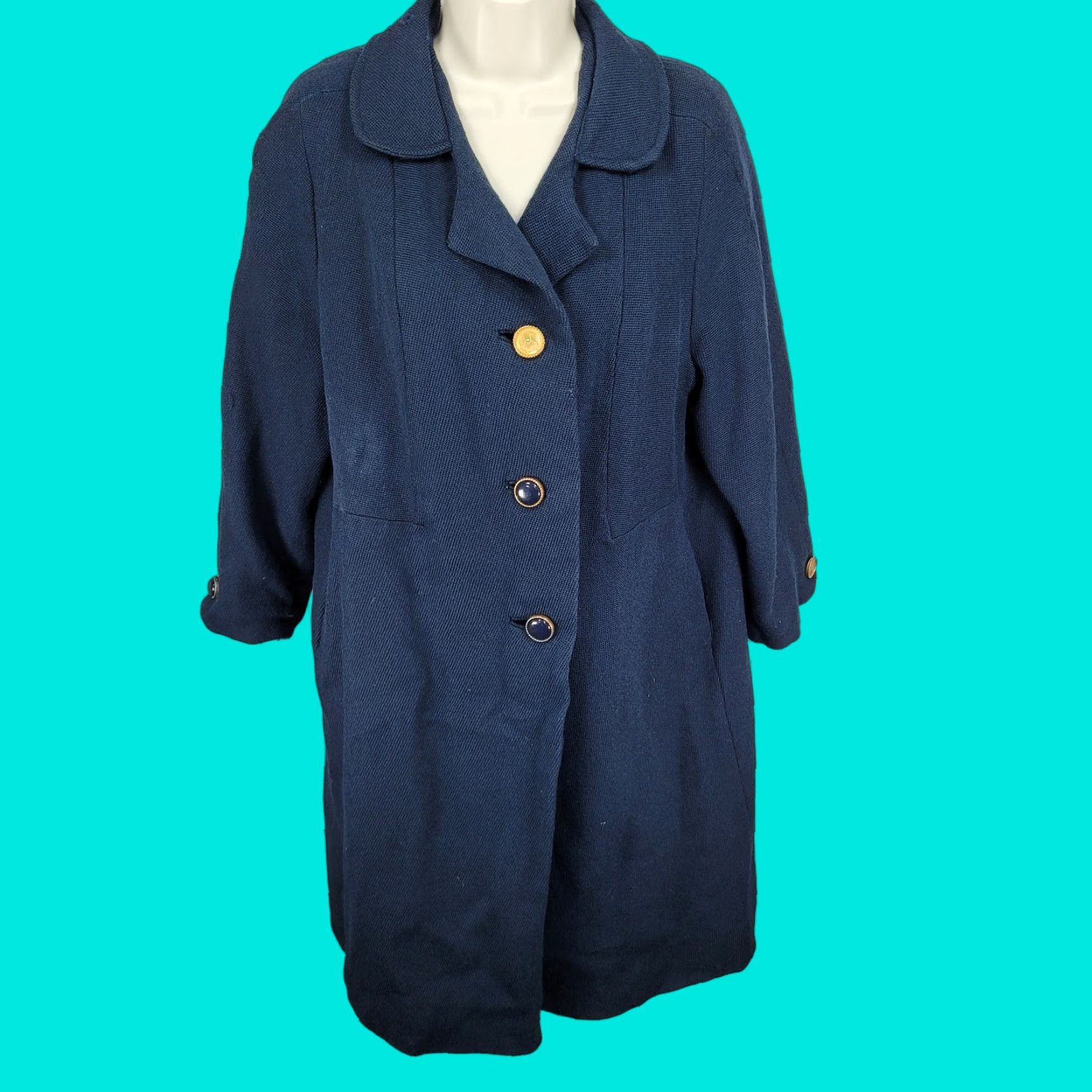 Vintage Lane Bryant Coat Large Navy Buttoned Lined Collared VTG Minims LP Size L / US 10 / IT 46 - 1 Thumbnail