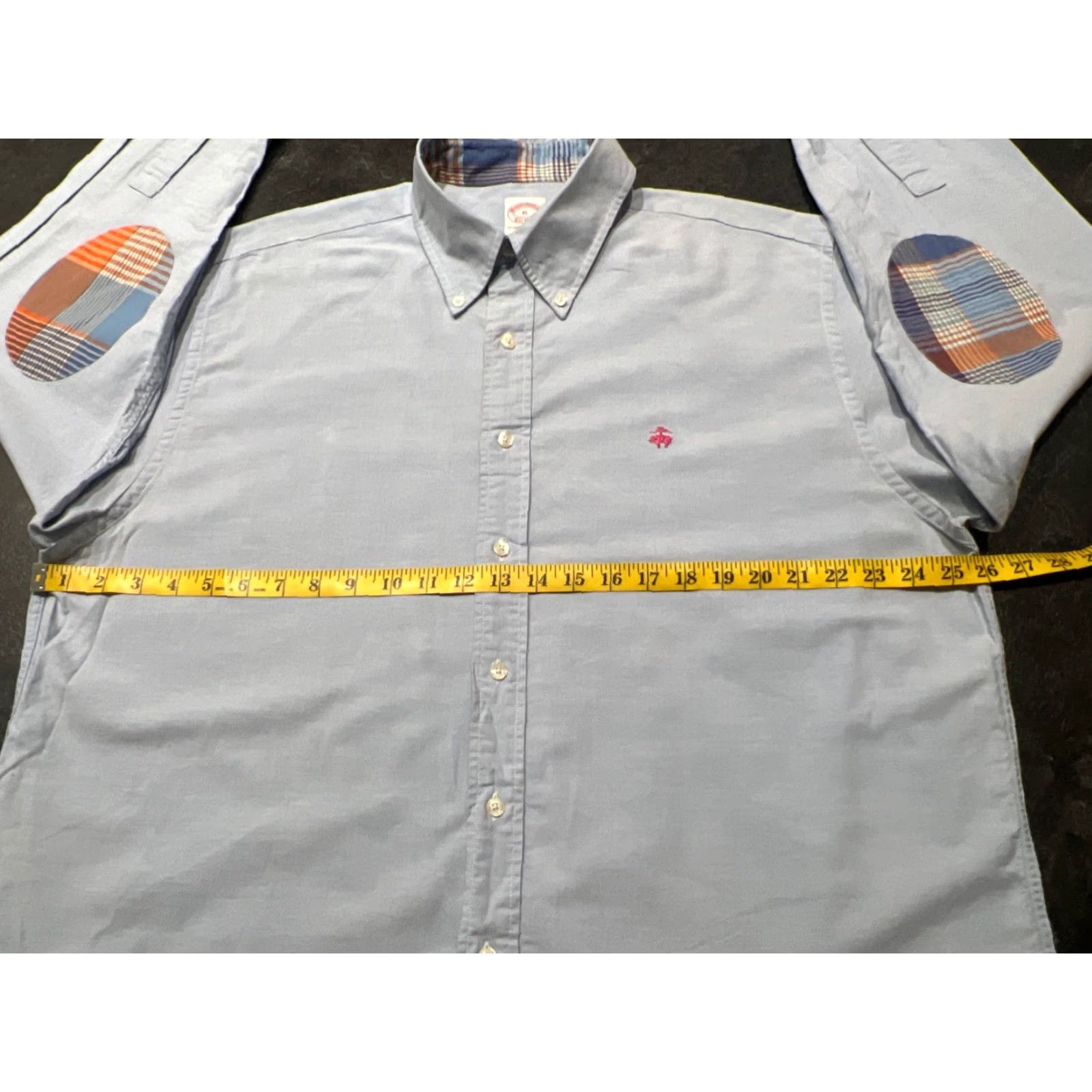 Brooks Brothers Brooks Brothers Blue Plaid Elbow Patch Long Sleeve Button Dress Shirt Men XL Size 46R - 7 Thumbnail