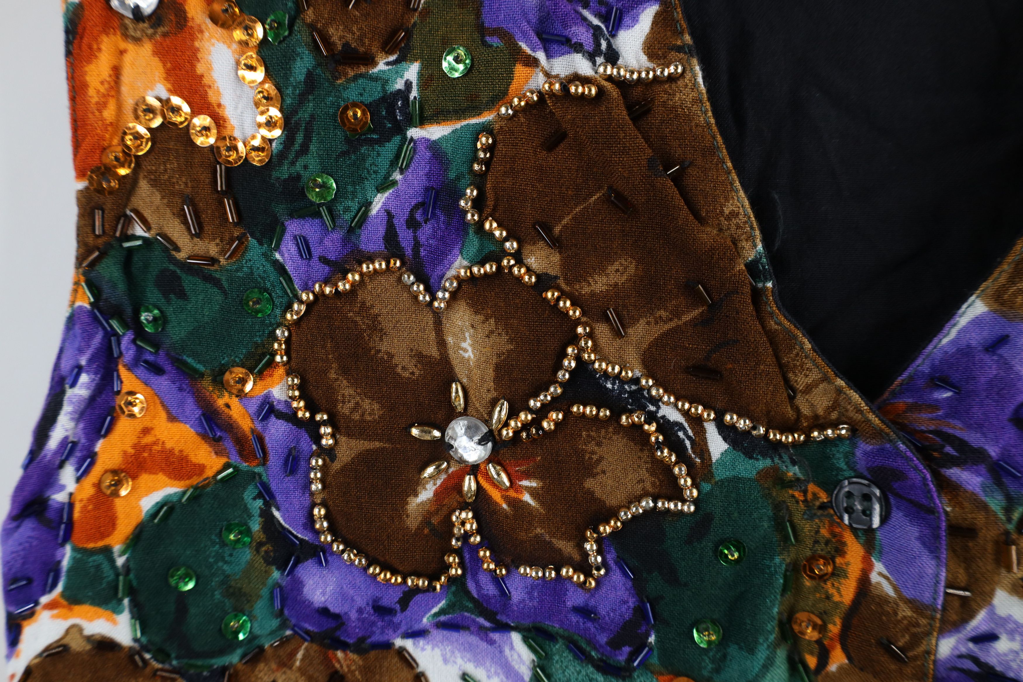 Vintage Vintage 90s Streetwear Sequined Flower Tie Back Vest Jacket Size L / US 10 / IT 46 - 5 Thumbnail