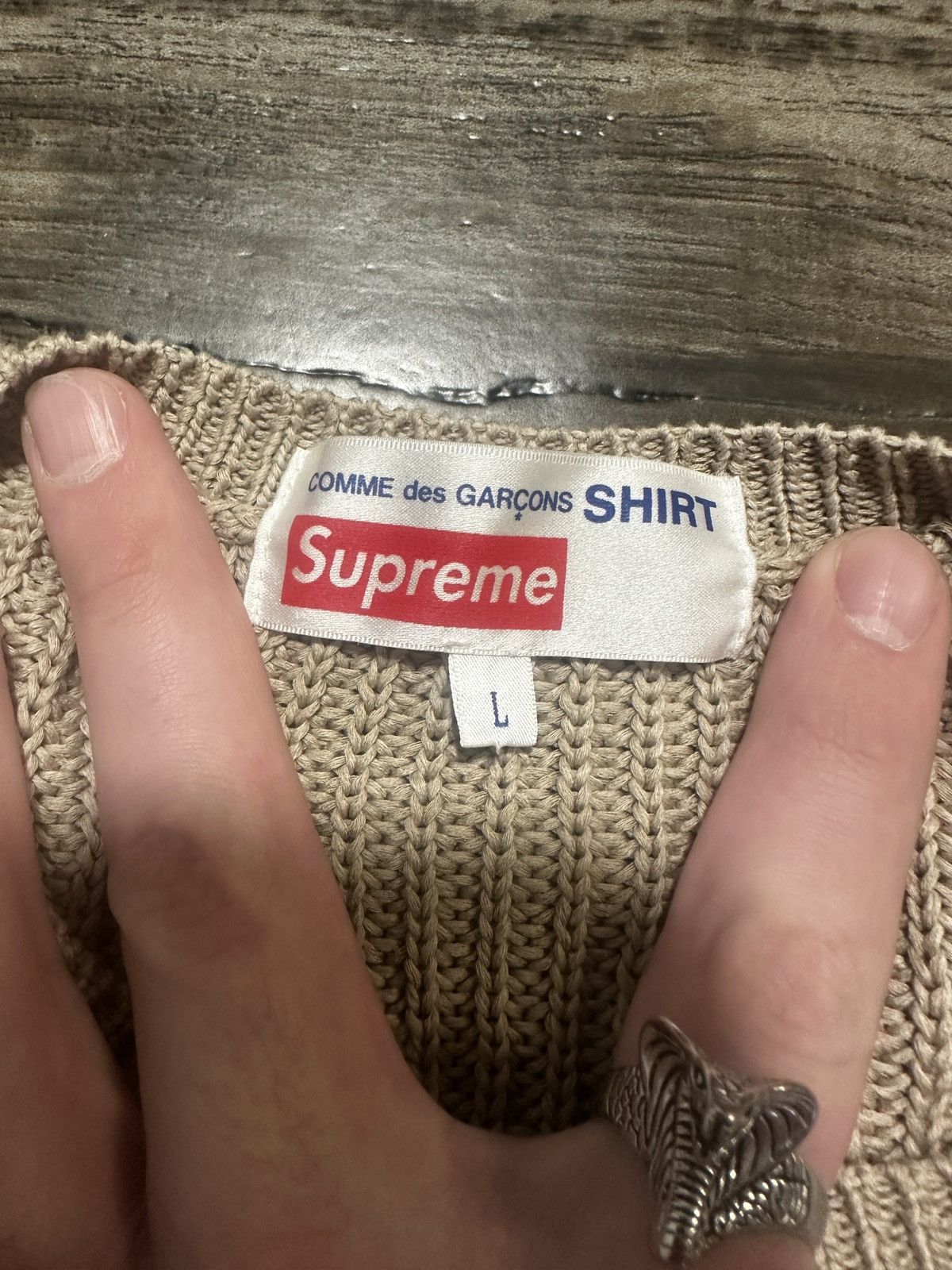 Comme des Garcons SHIRT × Supreme Supreme x CDG Knit Sweater Tan Size US L / EU 52-54 / 3 - 5 Thumbnail