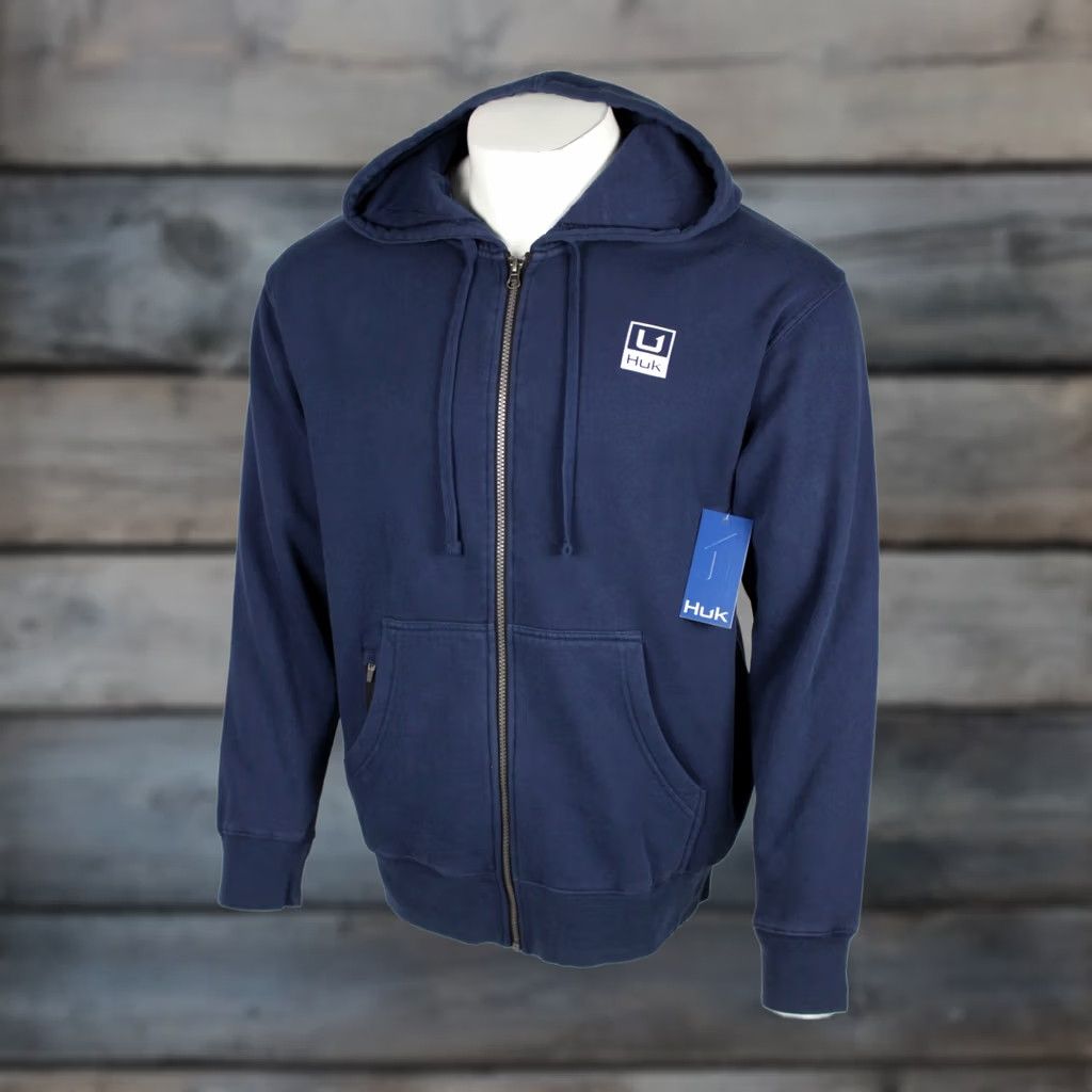 Vintage Huk Fishing Men's Huk'd Up Logo Full Zip Hoodie Sweatshirt M Medium Dark Blue Size US M / EU 48-50 / 2 - 1 Thumbnail