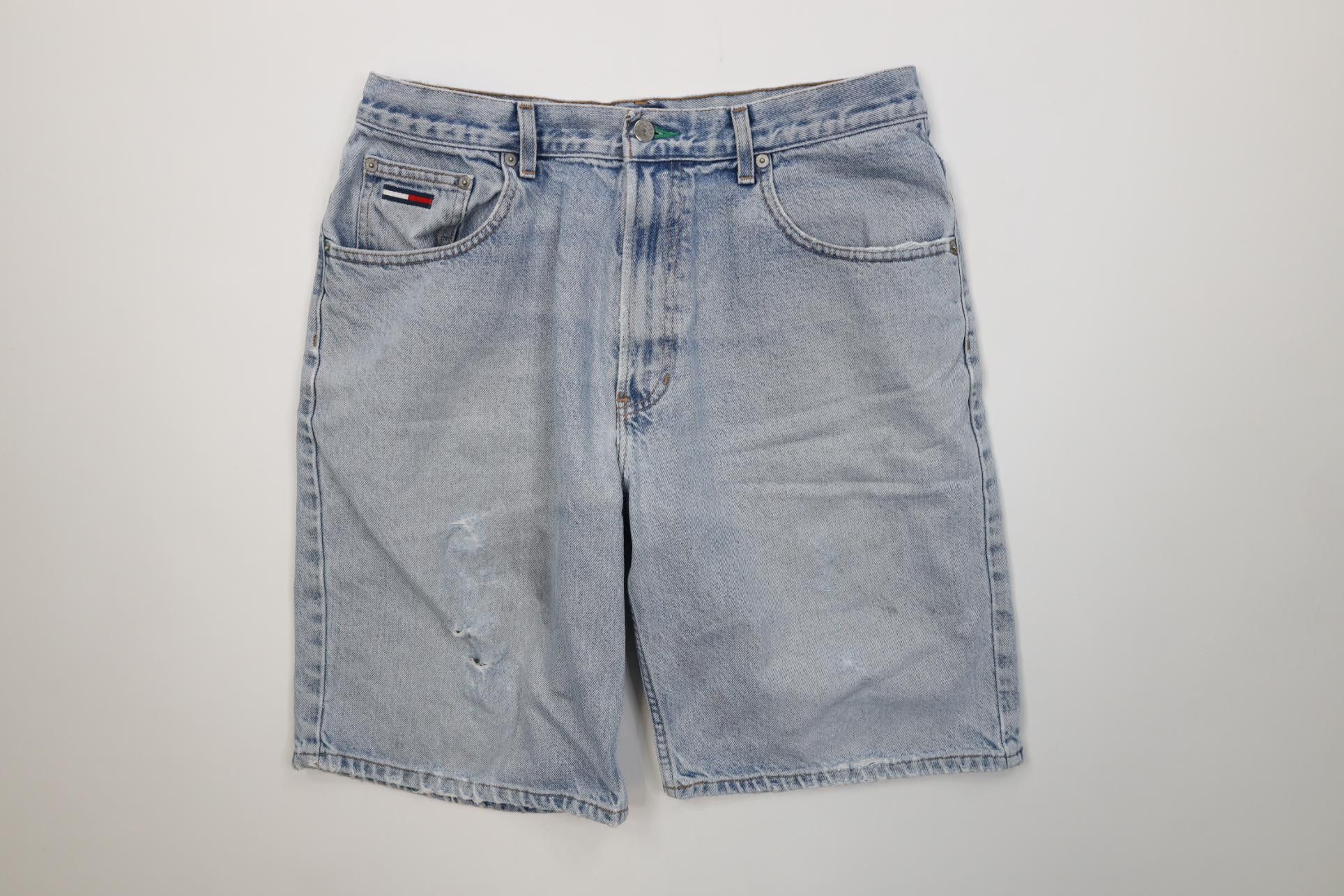 Tommy Hilfiger Vintage 90s Tommy Hilfiger Spell Out Baggy Denim Jean Shorts Size US 34 / EU 50 - 1 Thumbnail