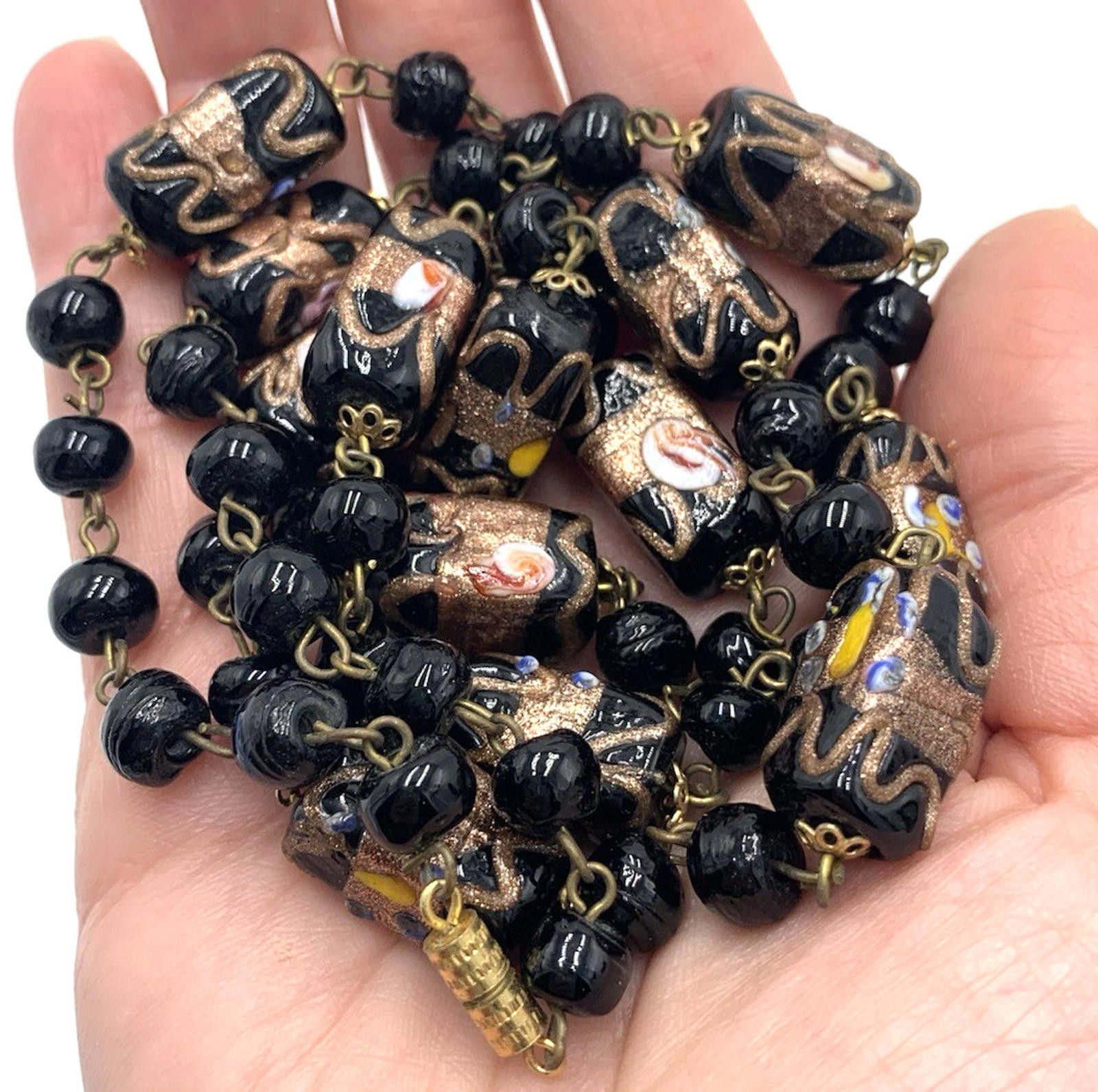 Other Venetian Murano Black Glass Wedding Cake Beads Necklace Size ONE SIZE - 7 Thumbnail