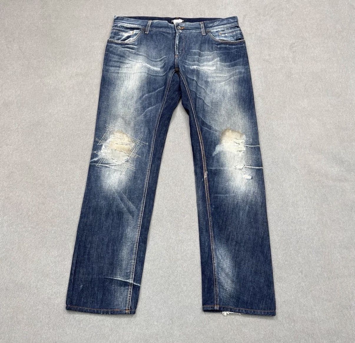 Dolce & Gabbana Dolce & Gabbana Blue Distressed Patchwork Logo Denim Jeans Size US 38 / EU 54 - 1 Thumbnail