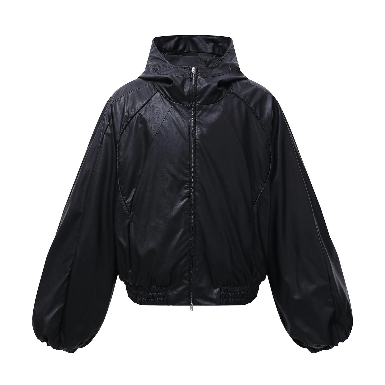 Japanese Brand Black Oversized Hooded Faux Leather Jacket Size US M / EU 48-50 / 2 - 6 Thumbnail