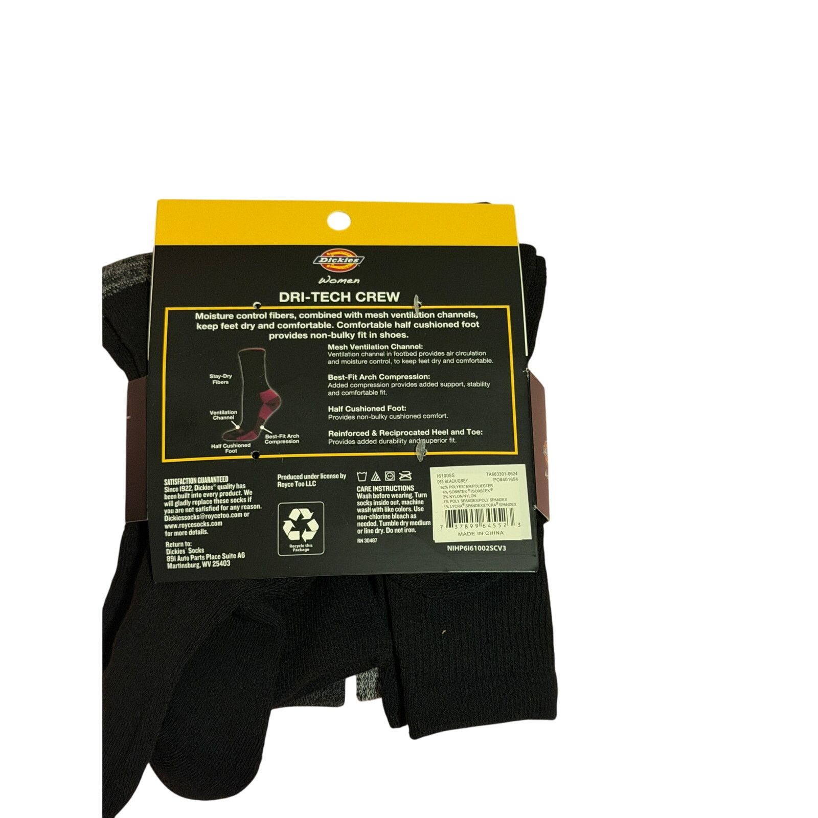 Dickies Dickies Black Gray Dri Tech Crew All Day Comfort Socks Size ONE SIZE - 6 Thumbnail