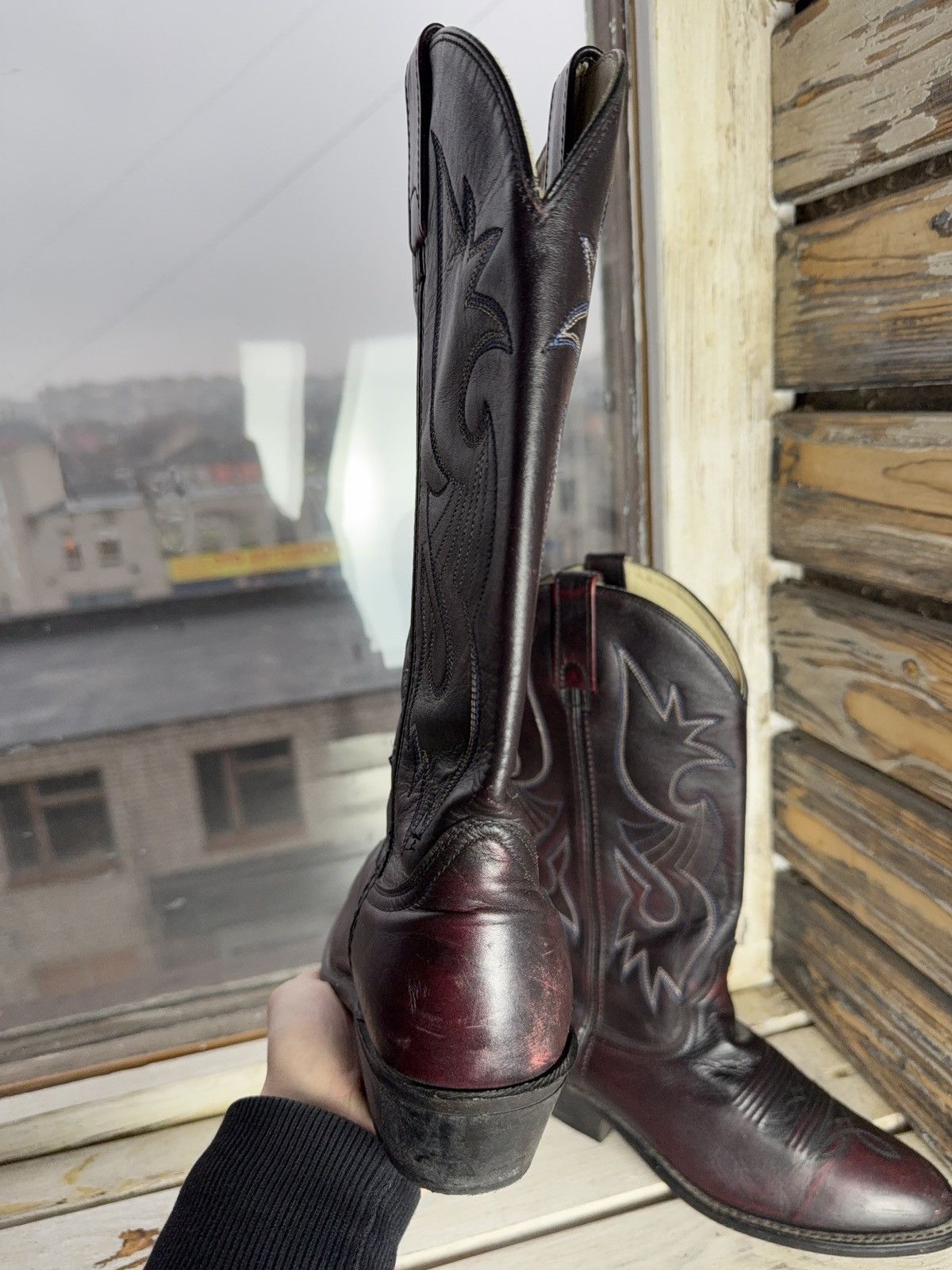 Vintage Retro Vintage Western Cowboy Leather Boots Burgundy Black Size US 8 / EU 41 - 15 Thumbnail
