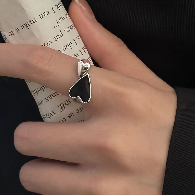 Jewelry Black Vintage Open Heart Ring Size ONE SIZE - 4 Thumbnail