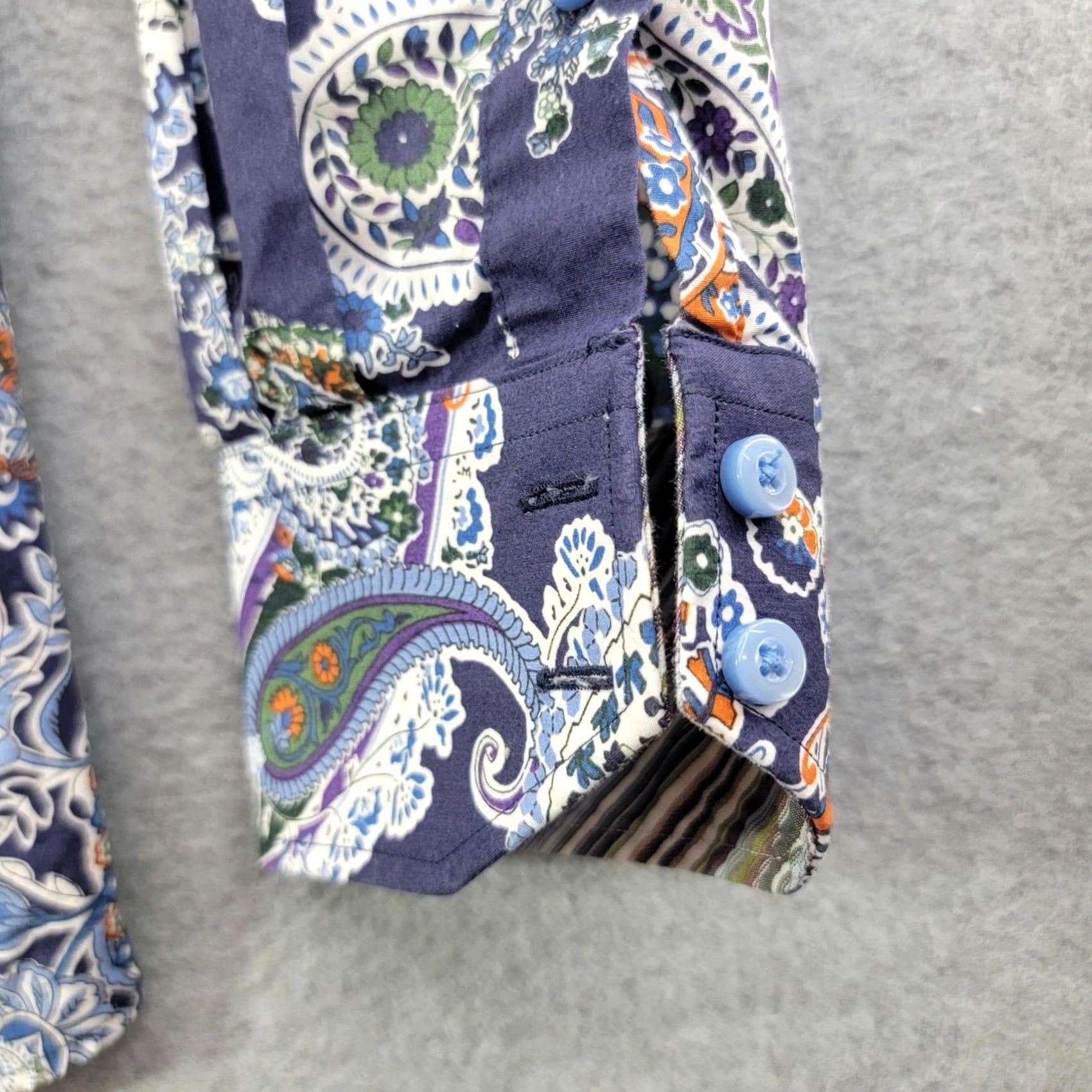 Vintage Thomas Dean Shirt Mens XL Blue Paisley Long Sleeve Contrast Cuff Button Front Size US XL / EU 56 / 4 - 3 Thumbnail