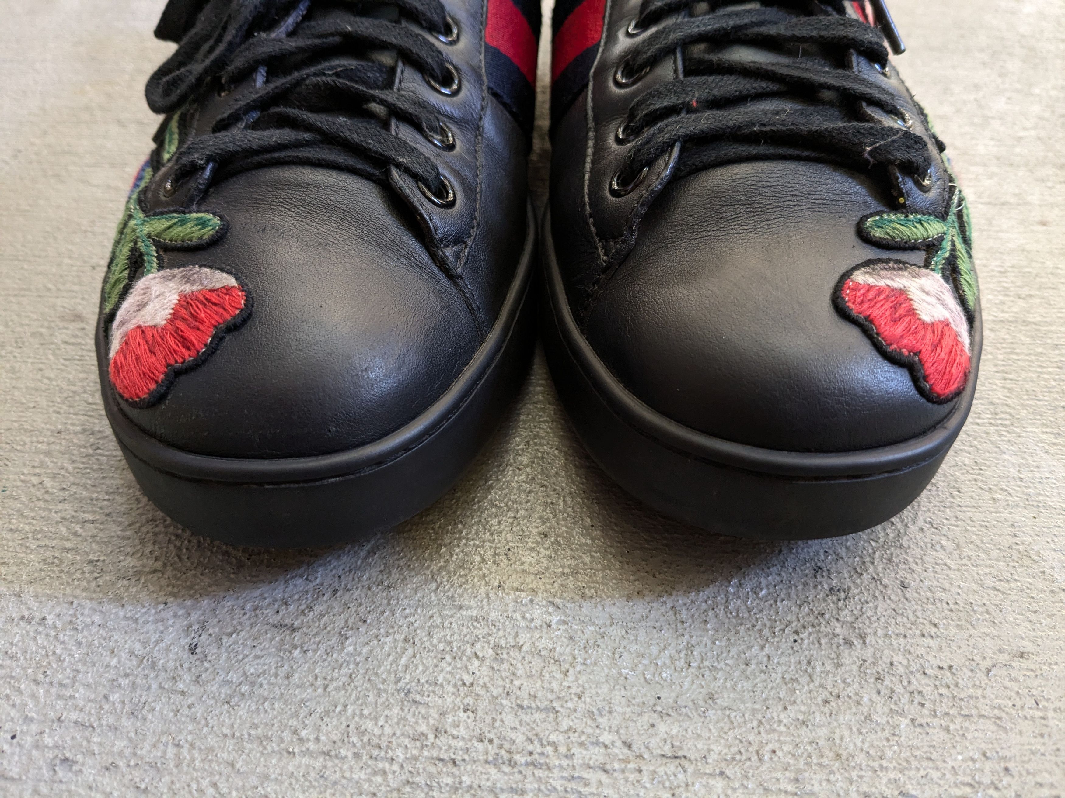 Gucci Gucci Ace Sneakers Black 8.5 Leather Flower Embroidered Size US 8.5 / EU 41-42 - 2 Thumbnail